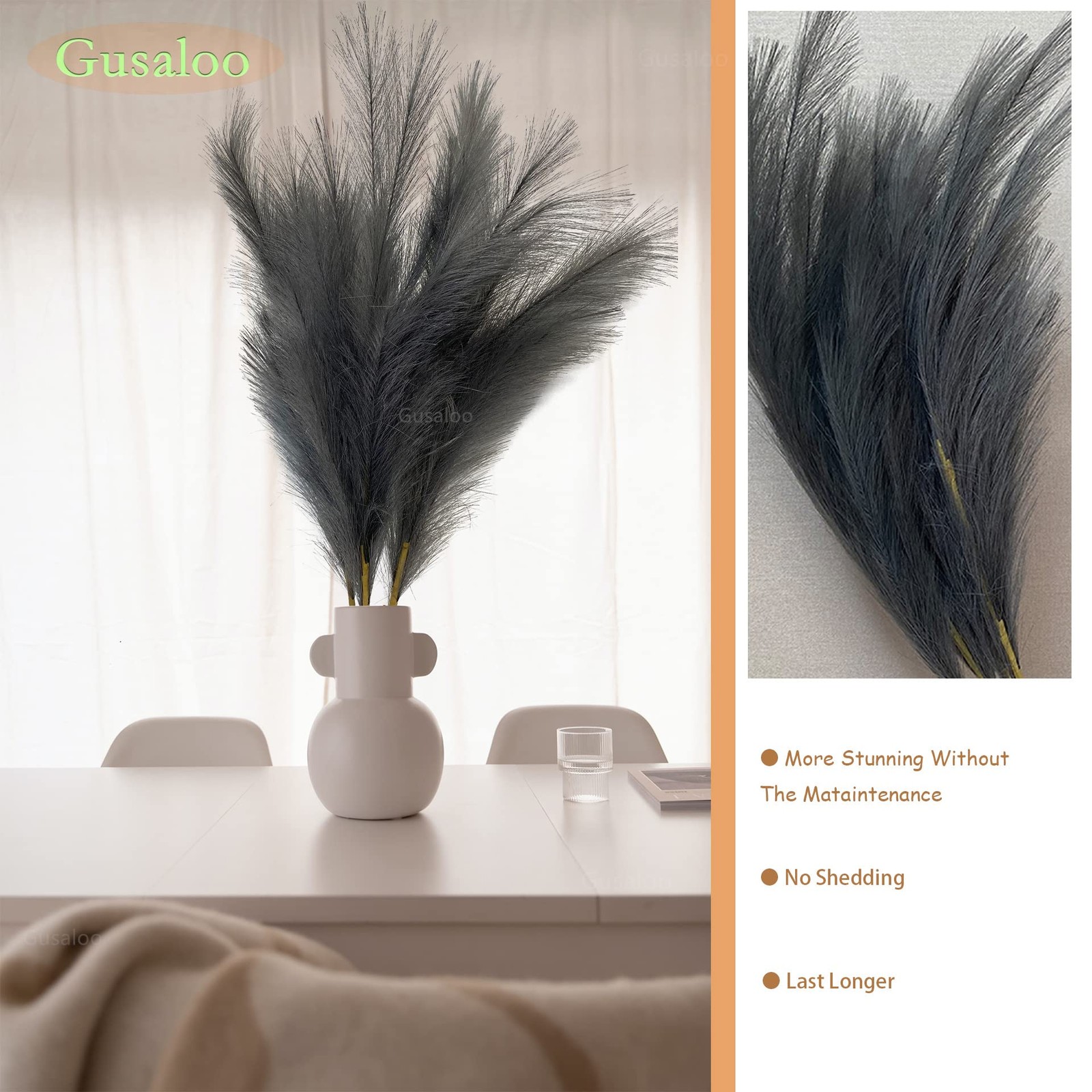 Artificial Faux Pampas Grass Large, 47″/120cm Bundle of 3 Fake Artificial Pam…
