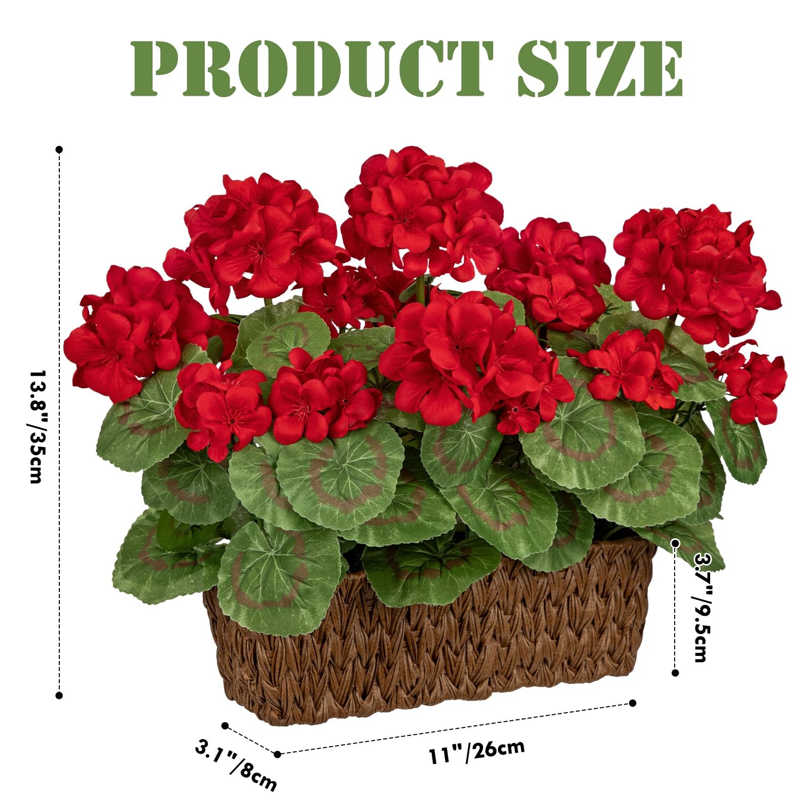 Briful Artificial Geraniums Flowers in Woven Basket Planter, Real Faux Red Si…