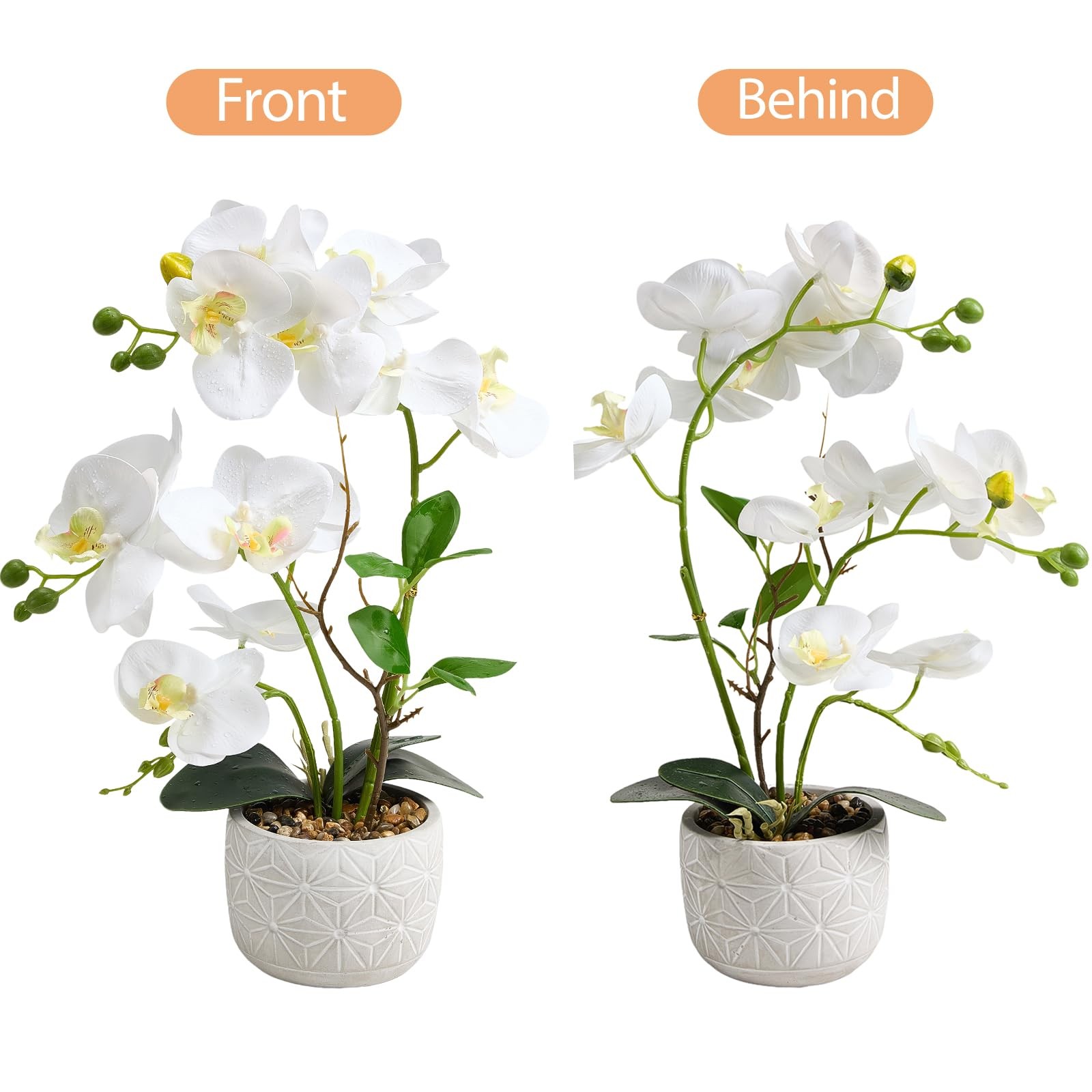 White Orchid Artificial Flowers in Pot,16″ Real Touch Fake Orchids Potted Pla…