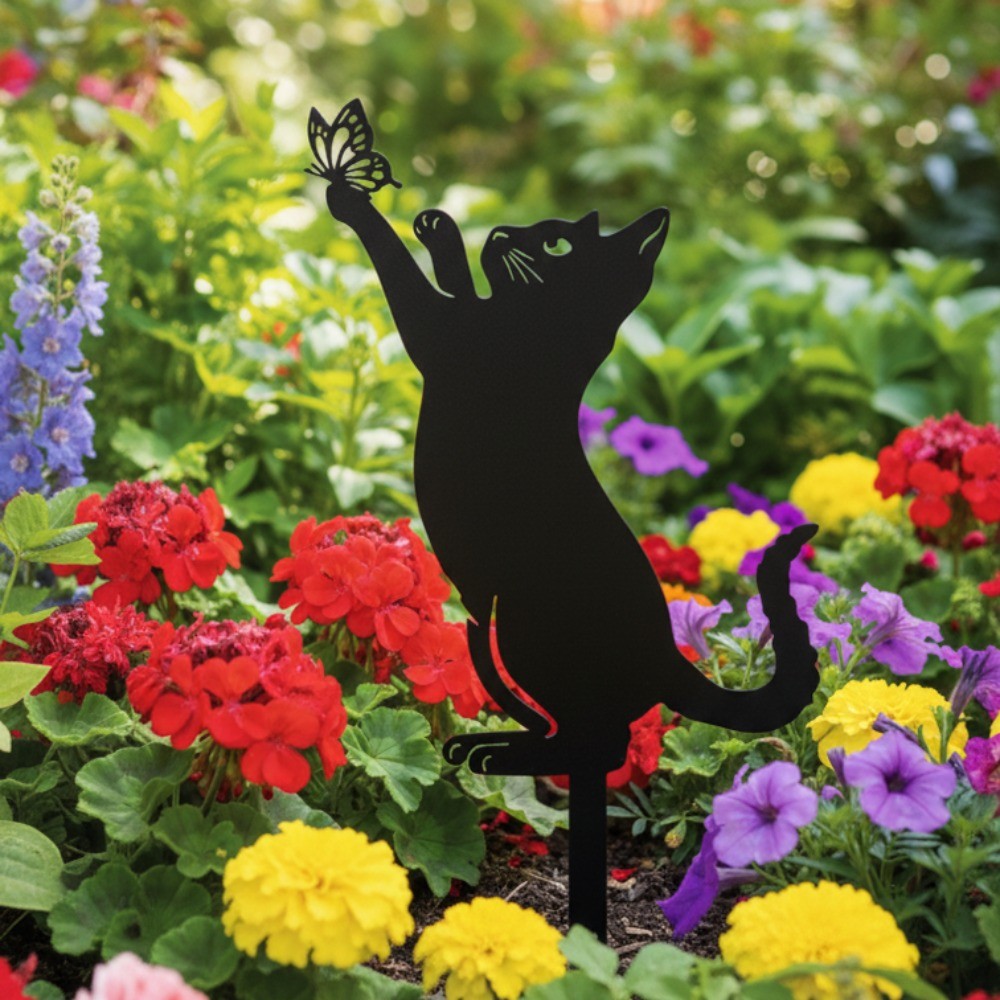 Whimsical Cat Silhouette Garden Stakes – Decorative Yard Lawn Accents