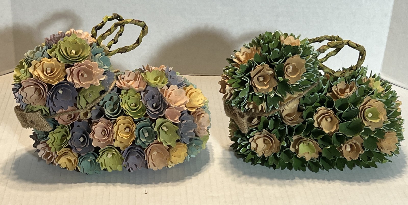 Curled Wood Cut Flowers Rabbit Table Center Piece, Lot of 2, 10″ Long x 8″ Tall