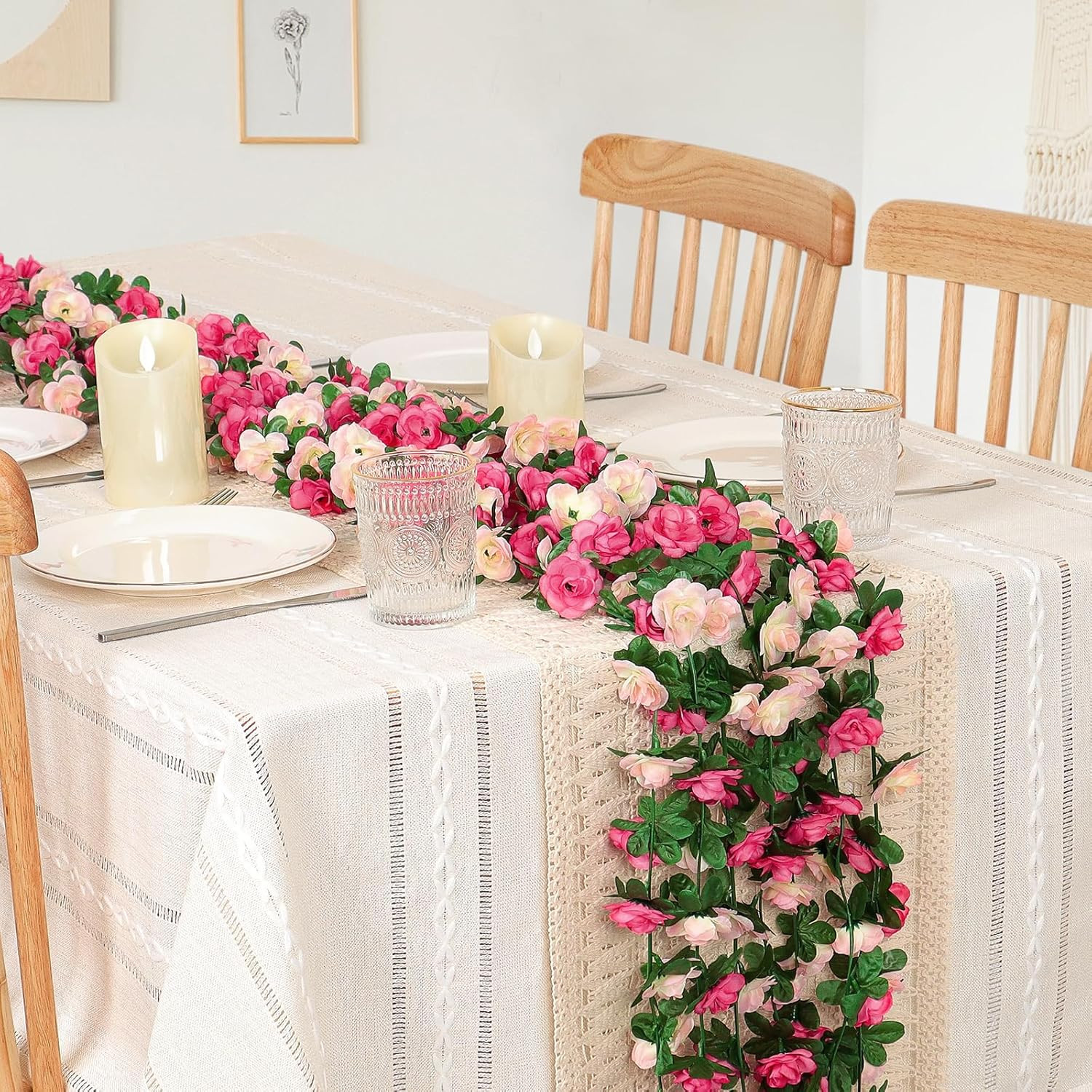 9 Pack 72 FT Artificial Flower Garland, Fake Pink Roses Vines Silk Flowers Faux
