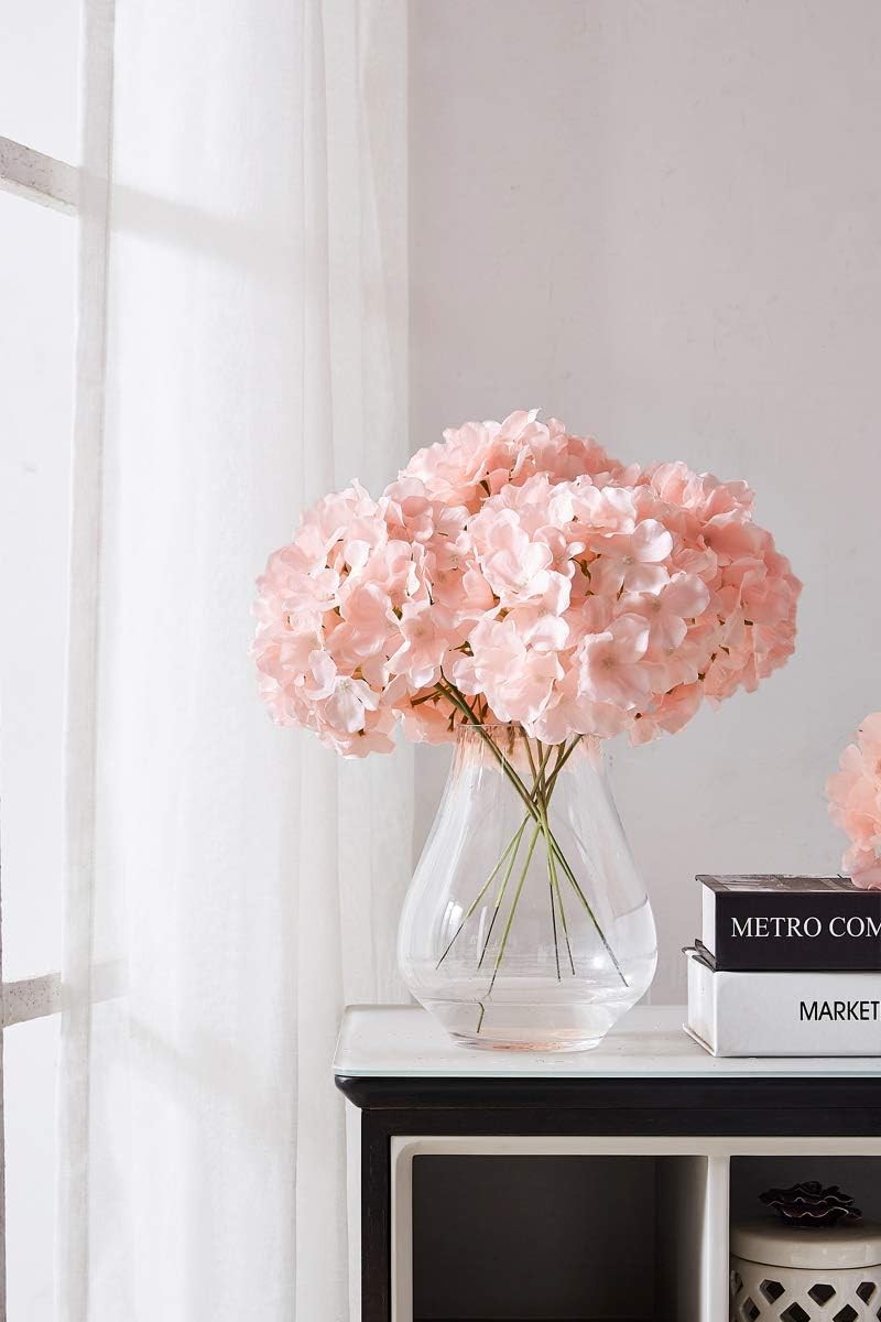 10Pcs Artificial Hydrangea Flowers Blush Heads Fake Hydrangea Silk Flowers