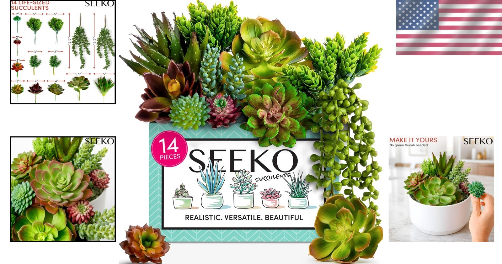 Elegant 14-Pack Artificial Succulents – Realistic Indoor/Outdoor Decor