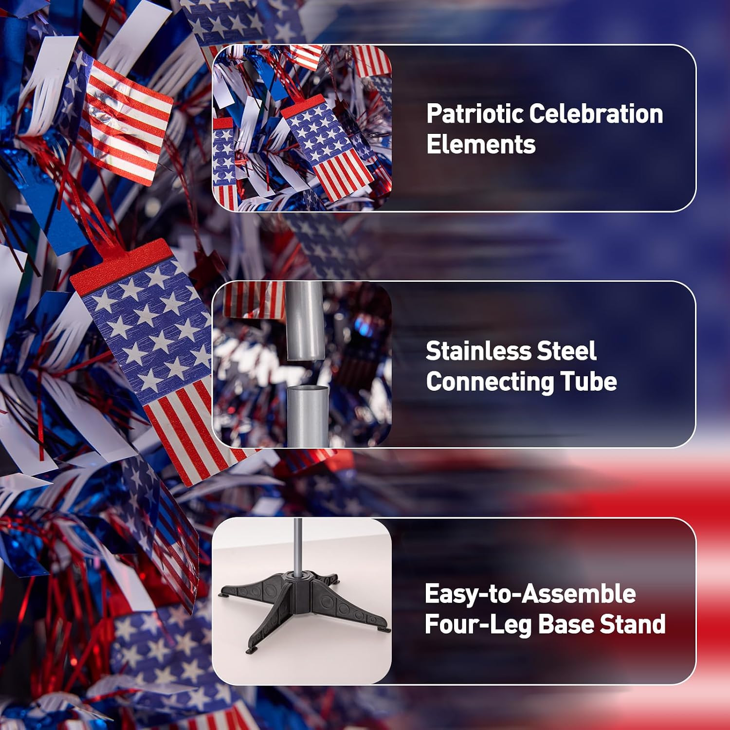 Verinatural 5FT Pop up 4Th of July Decorations Patriotic Tinsel Tree – USA Theme