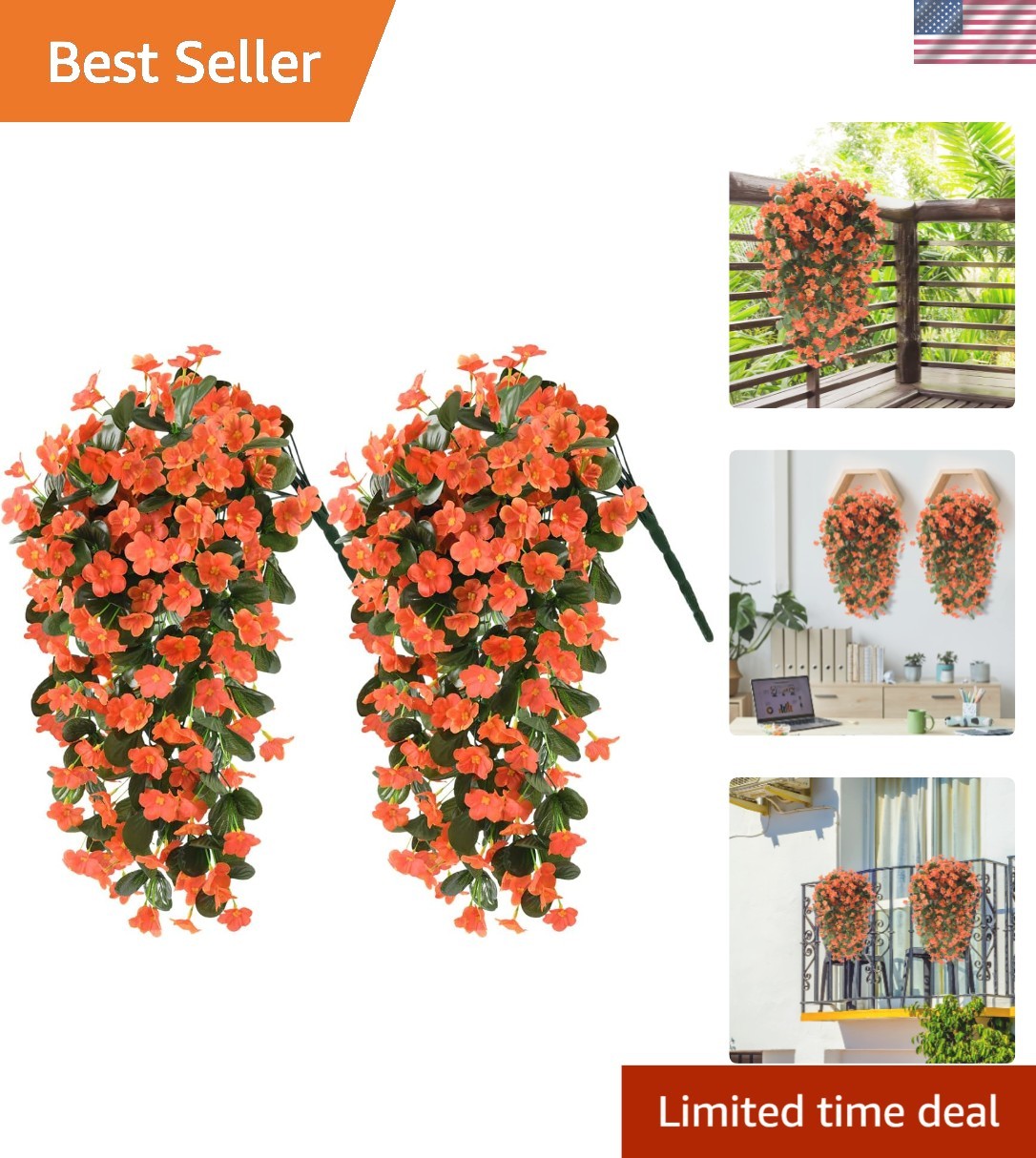 UV Resistant Faux Hanging Flowers – 2PCS Realistic Silk Vines for Outdoor Decor