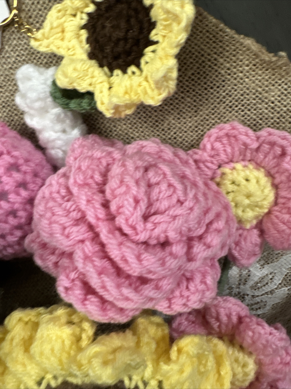 BEAUTIFUL Handmade Knitted Bouquet Crochet Flowers Sunflower, Daisy & Rose New
