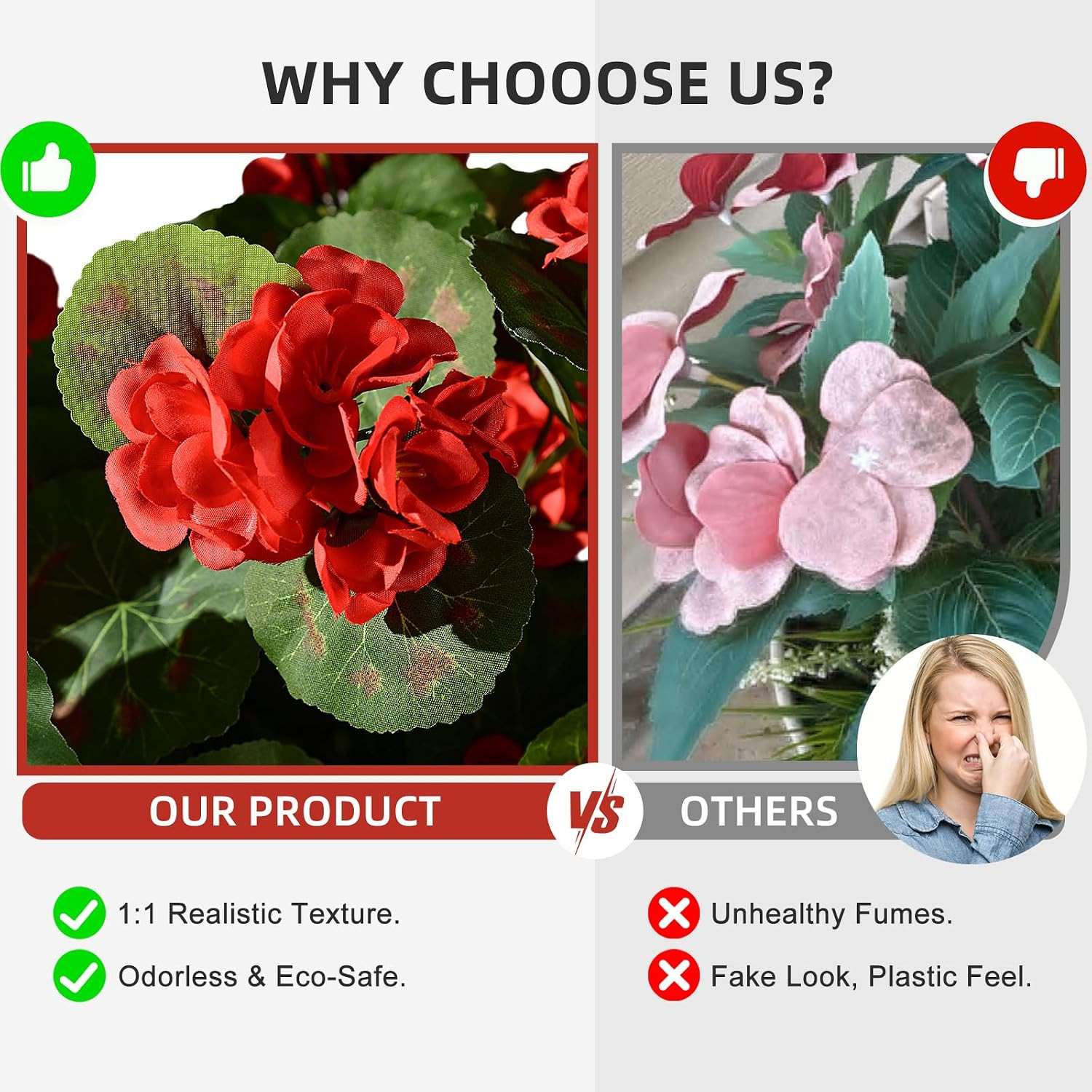 Artificial Geranium Flowers for Outdoor 2 Pcs Artificial Red Flower Fake