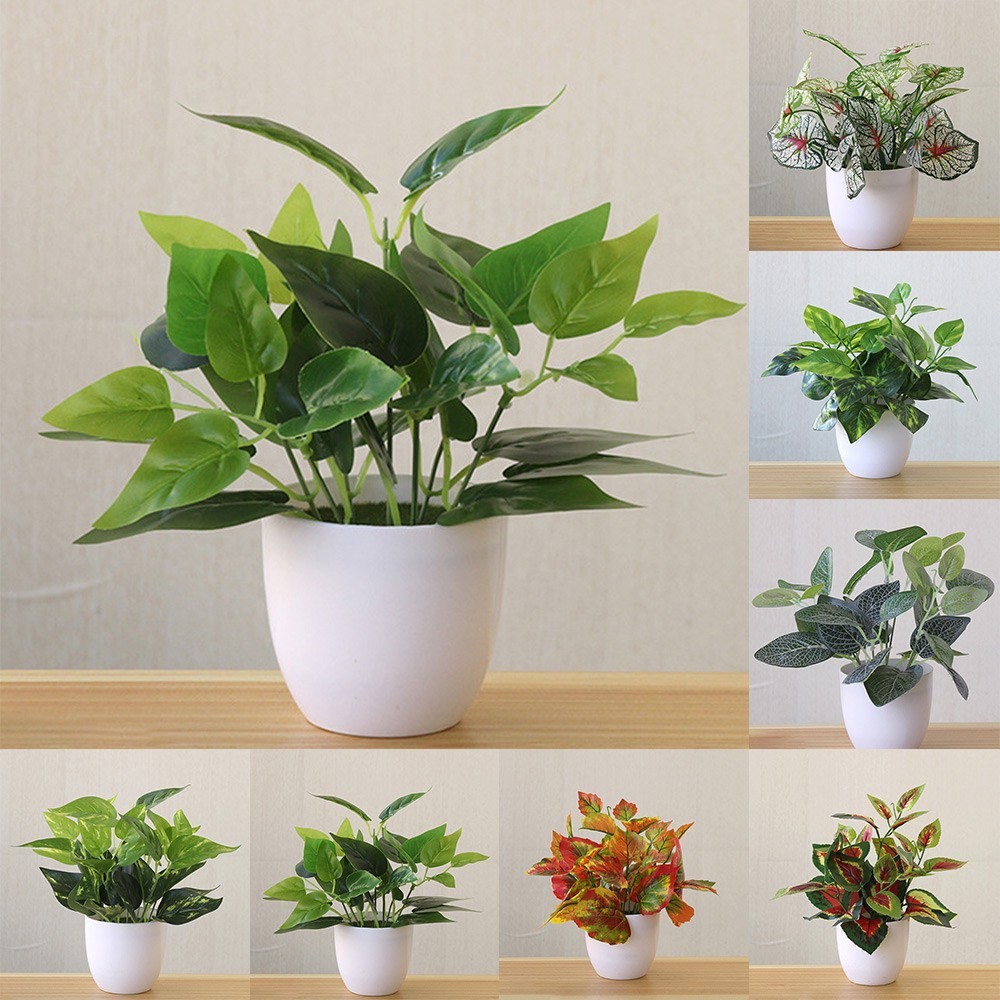 Artificial Plants Fake Plants Plastic Small Green Tree Flower Potted Ornament