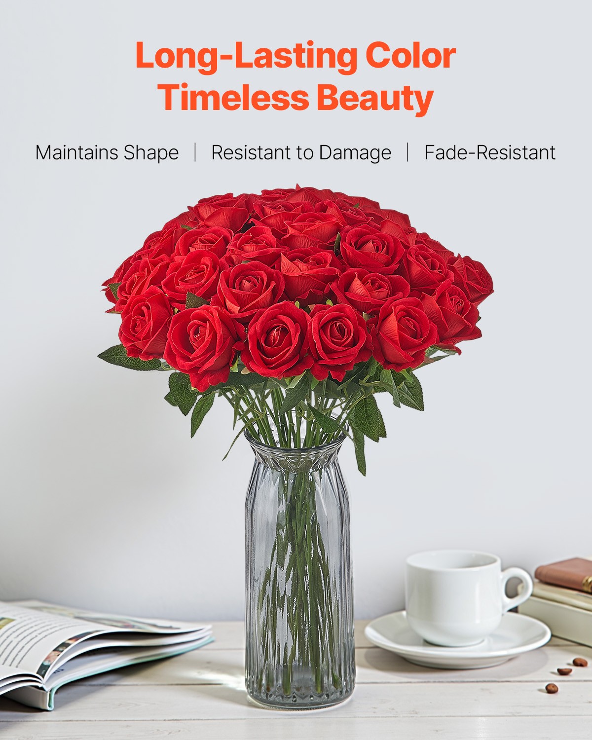 VEVOR 500 Pcs Red Roses Artificial Flowers Realistic Bouquet for Xmas Home Decor