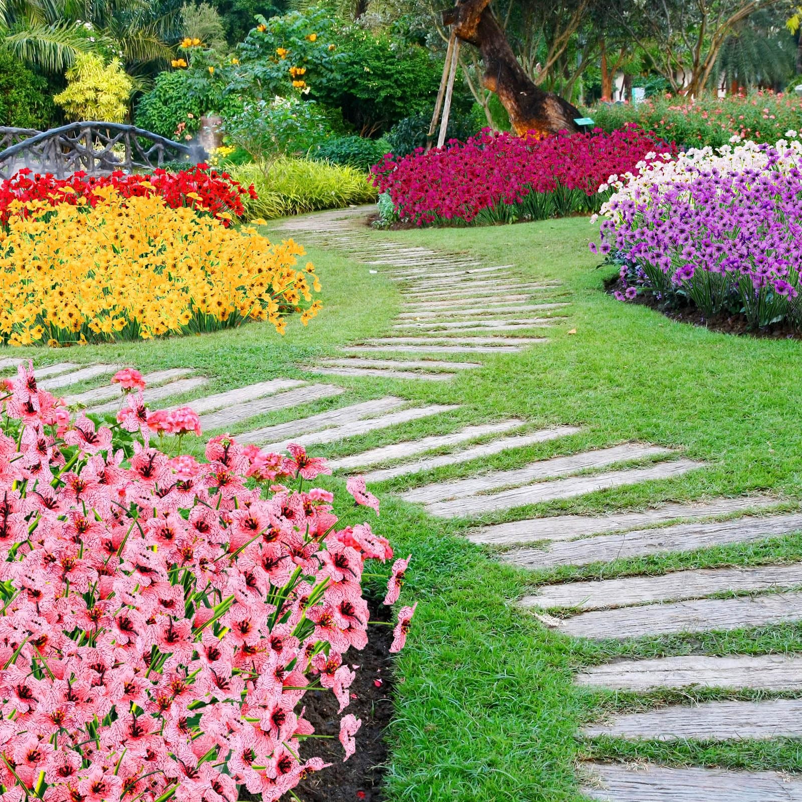 56 Bundles Artificial Flowers for Outdoor Decoration Plastic No Fade UV Resis…