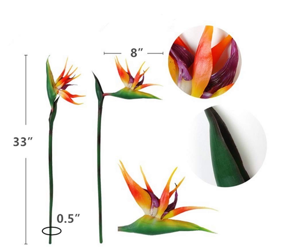 3 Pcs Large Orange Red Bird of Paradise 32 Inch Permanent Flowers,UV Resistan…