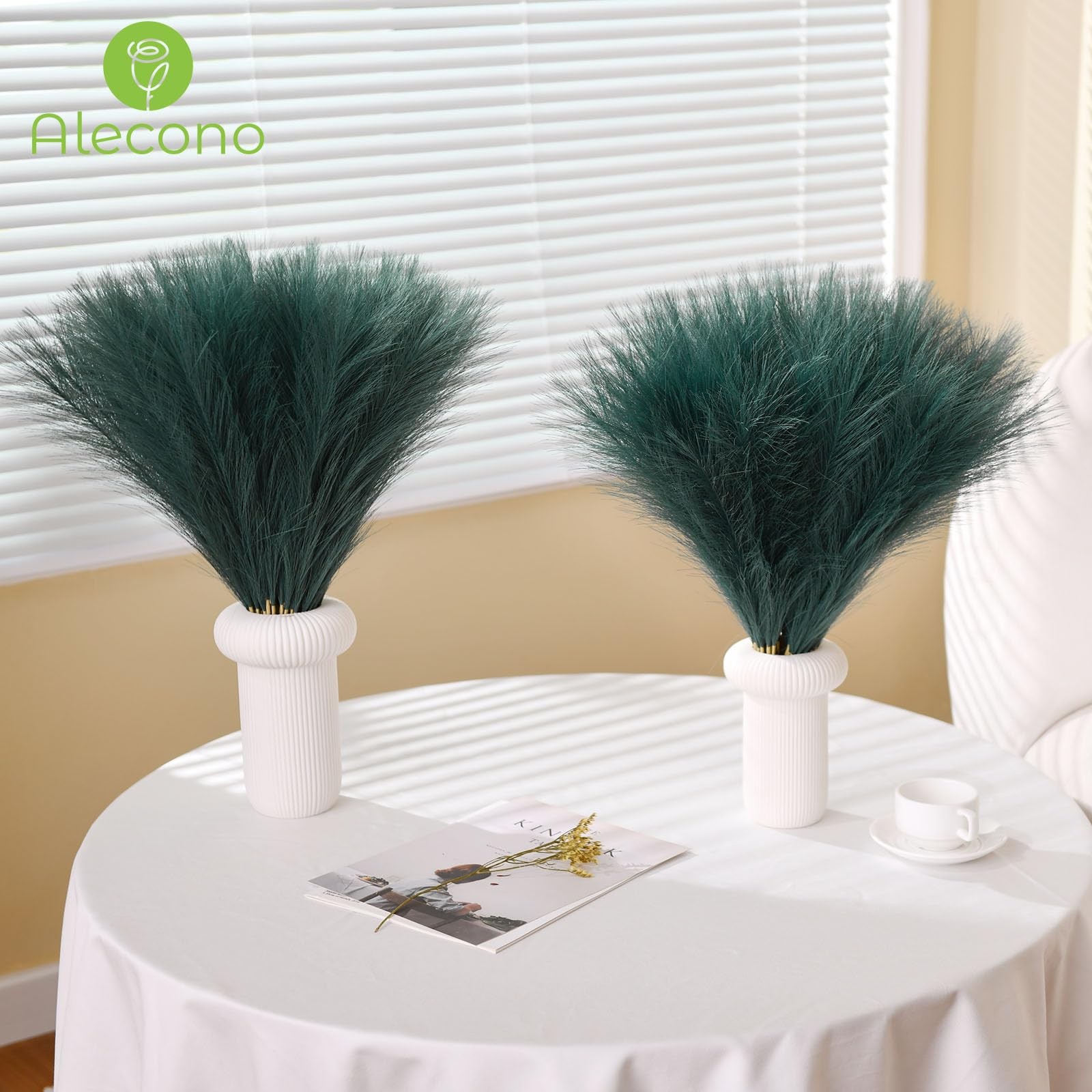 17 inch Green Faux Pampas Grass Decor, Tall Artificial Stems for Floor Vase