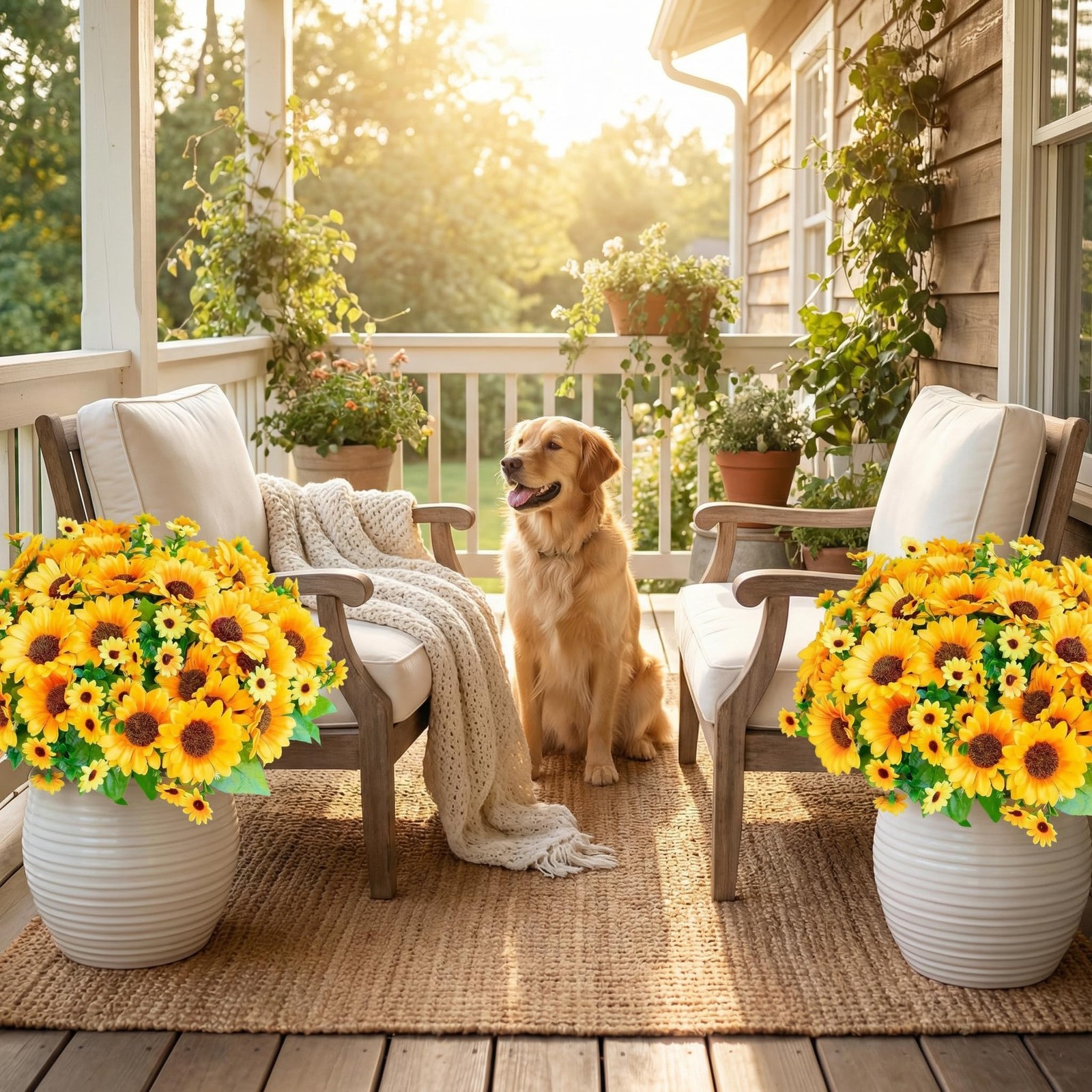 Realistic UV-Resistant Artificial Sunflowers – 6 Silk Bouquets, 78 Lifelike F…