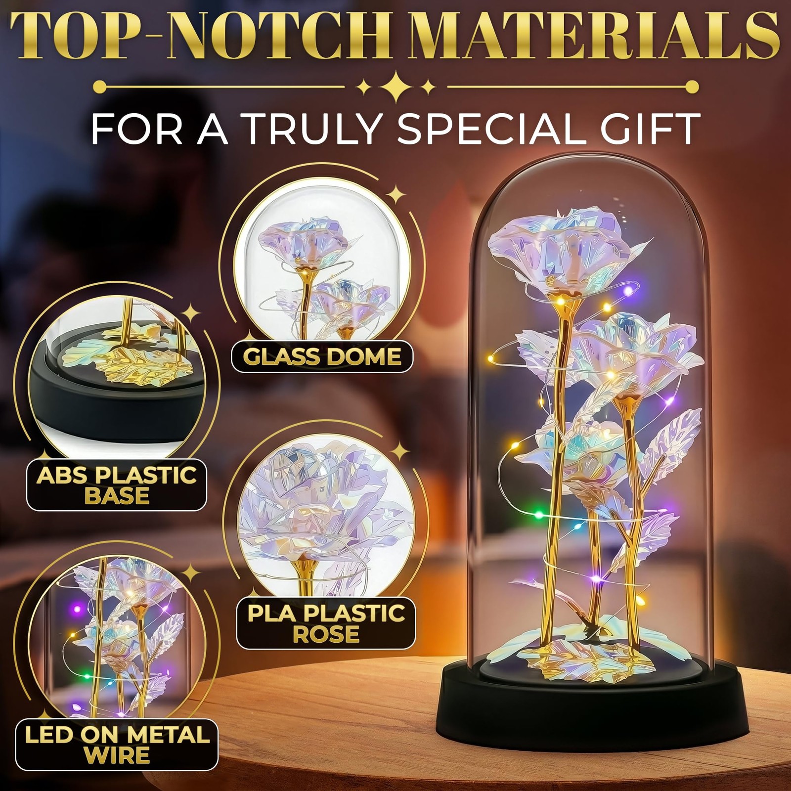 LED Light Up Rose in Glass Dome in Gift Box — Gifts for Mom, Grandma, Wife & …