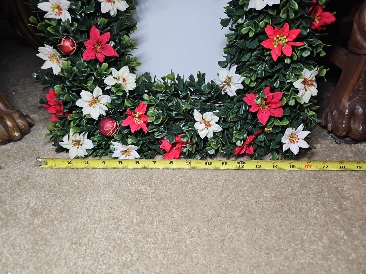 Stunning 16″ Tea Leaf and Poinsettia Artificial Square Holiday Wreath