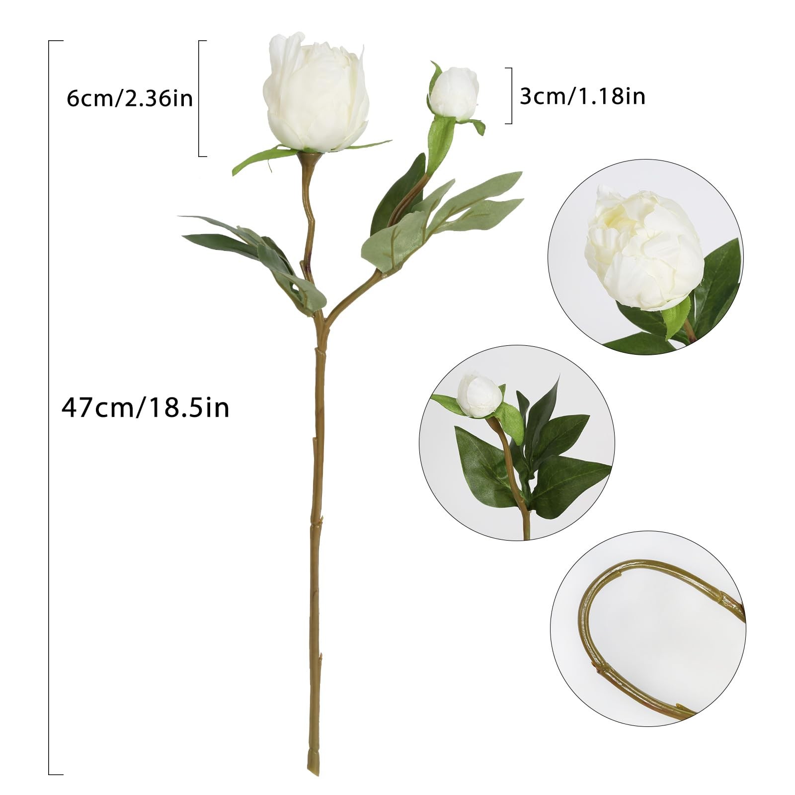 White Peonies Artificial Flowers 8pcs Peony Silk Flowers Fake White Flowers f…