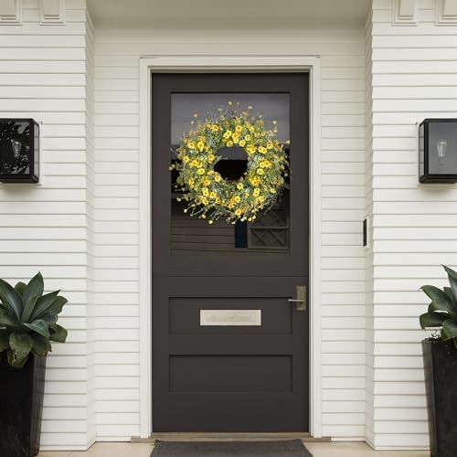 Daisy Wreath 24 Inch Spring Summer Wreath Fake Silk Floral Wreath with Yellow