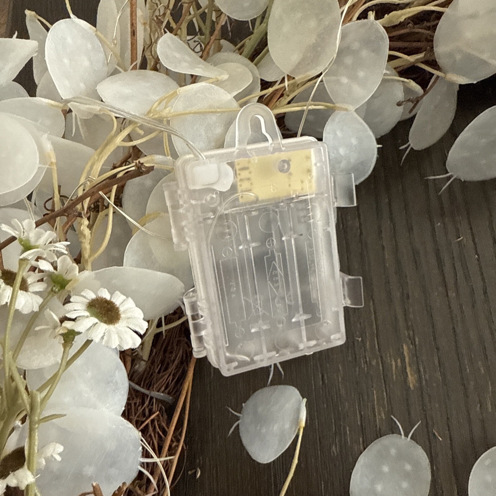 Dried Look Translucent Bleached Lunaria Wreath W/ Lights