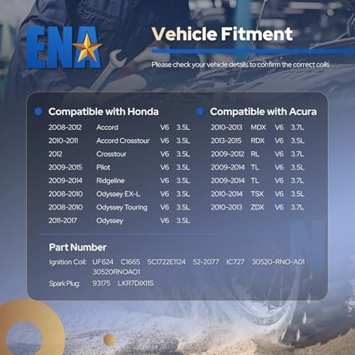 Set of 6 UF624 Ignition Coil Pack and 93175 Iridium Spark Plug Compatible with