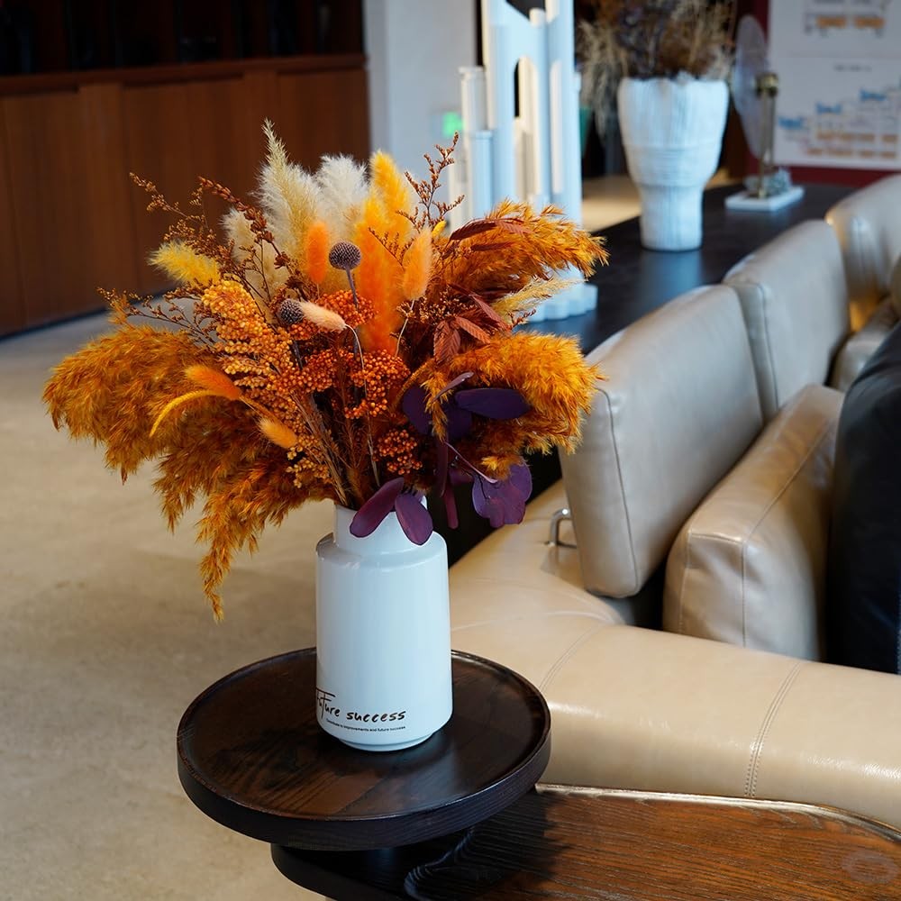 Dried Pampas Grass Bouquet 17″ Orange Sorghum Eucalyptus Wedding Farmhouse