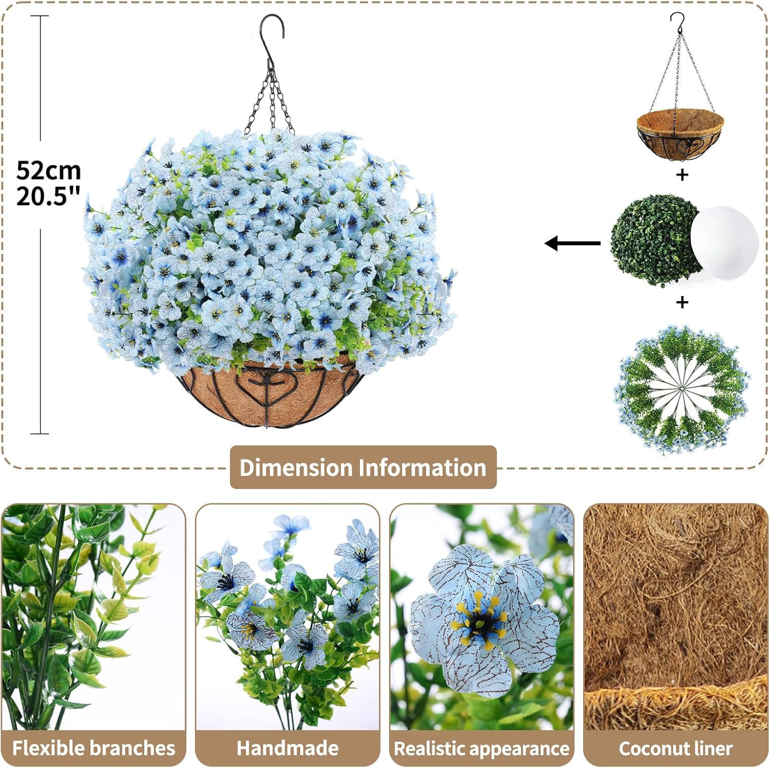 Artificial Hanging Flower for Outdoors, Fake Hanging Basket for Outside,1 Hangin