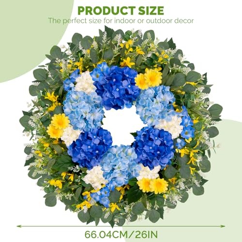 Spring Wreaths for Front Door 26 Inch Large Summer 26 Inch Hydrangea Wreath