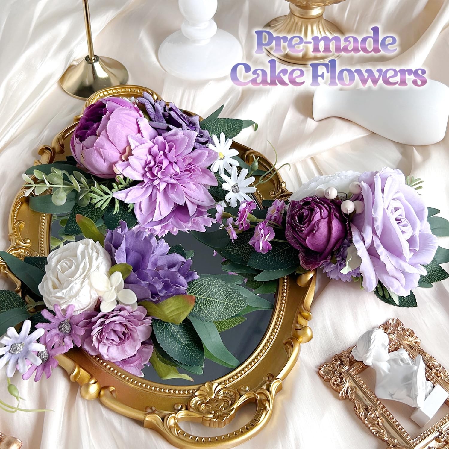 Pre-Made Silk Flowers for Cakes Decorations Light Lavender Dusty Purple Artif…