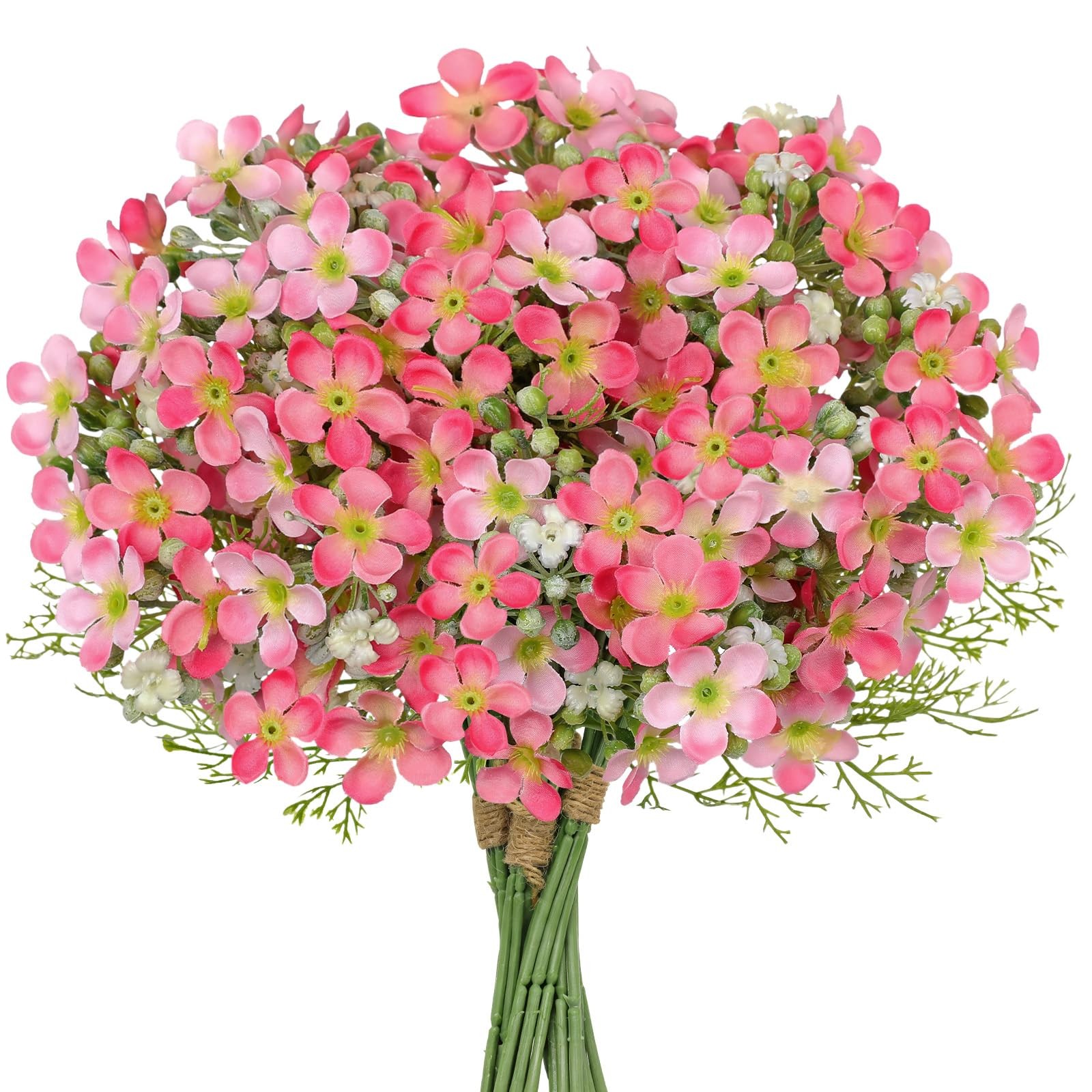 Artificial Spring Flowers UV Resistant – 5 Pcs Pink Fake Wildflowers 12.2″ Fa…