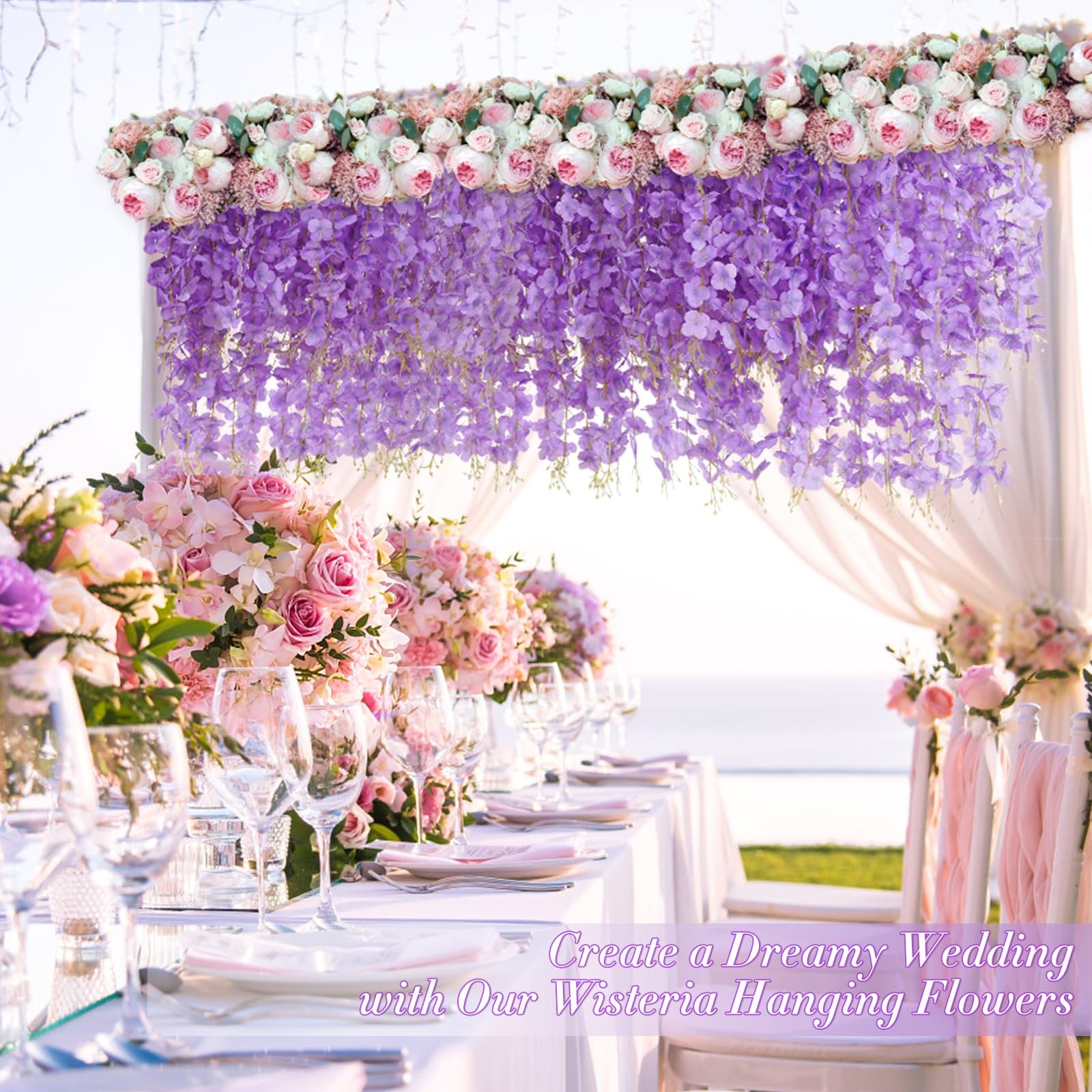 Waipfaru 12 Pack Wisteria Hanging Flowers, 3.6 Feet/Pcs Purple Wisteria Artif…