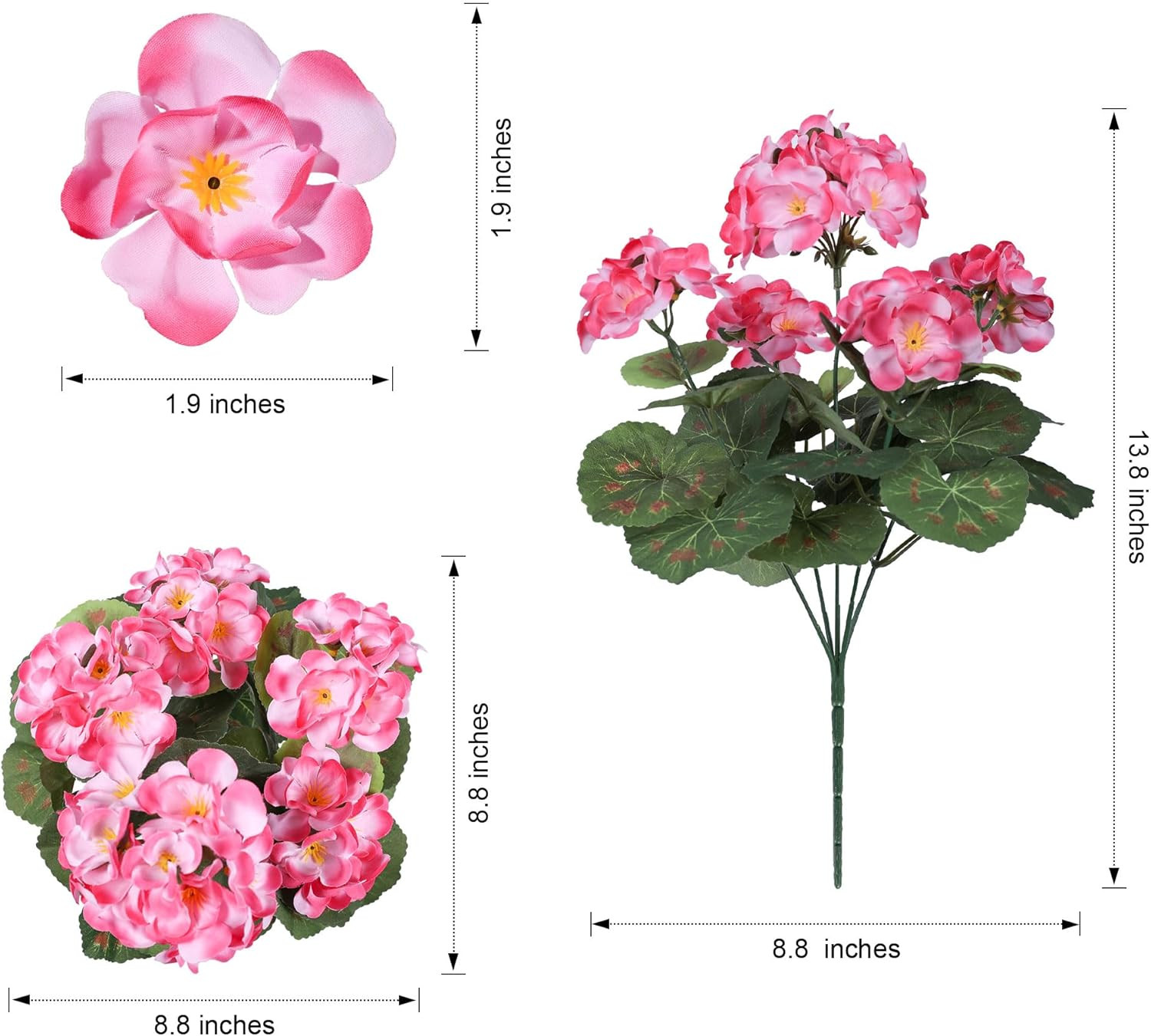 Artificial Geranium Fake Flowers for Outdoors Decoration, 6 Bundles Silk Geraniu