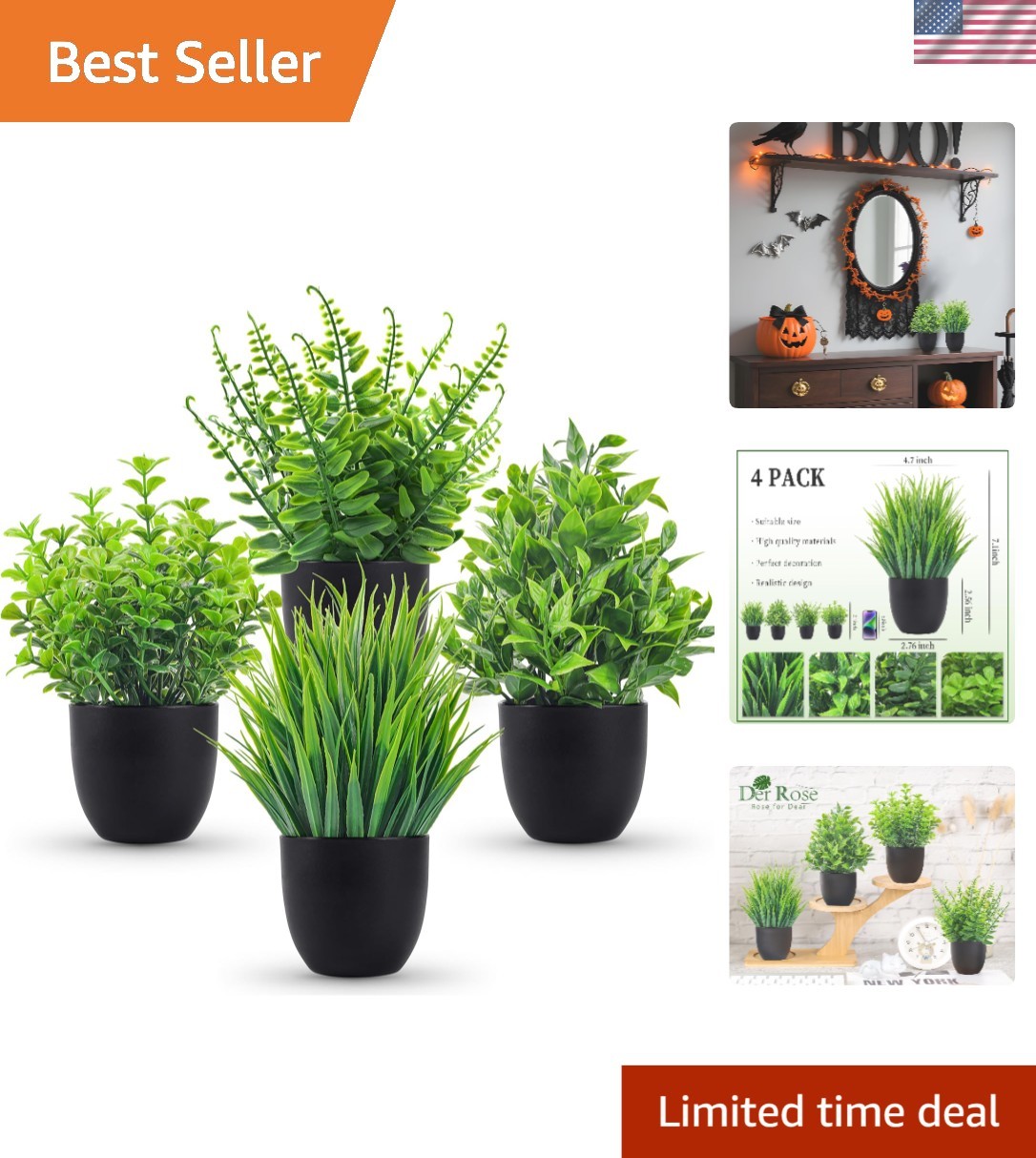 Eco-Friendly 4-Pack Faux Eucalyptus Plants – Decorative Indoor & Outdoor Accent