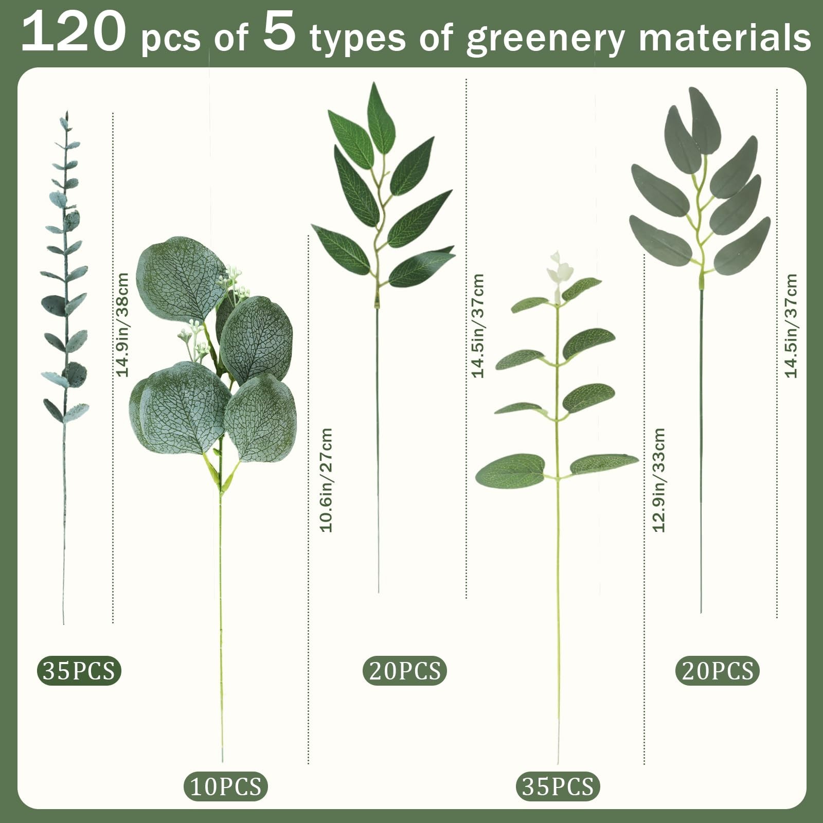 120 Pcs Mixed Artificial Eucalyptus Stems – Faux Greenery for DIY Bouquets & Wed