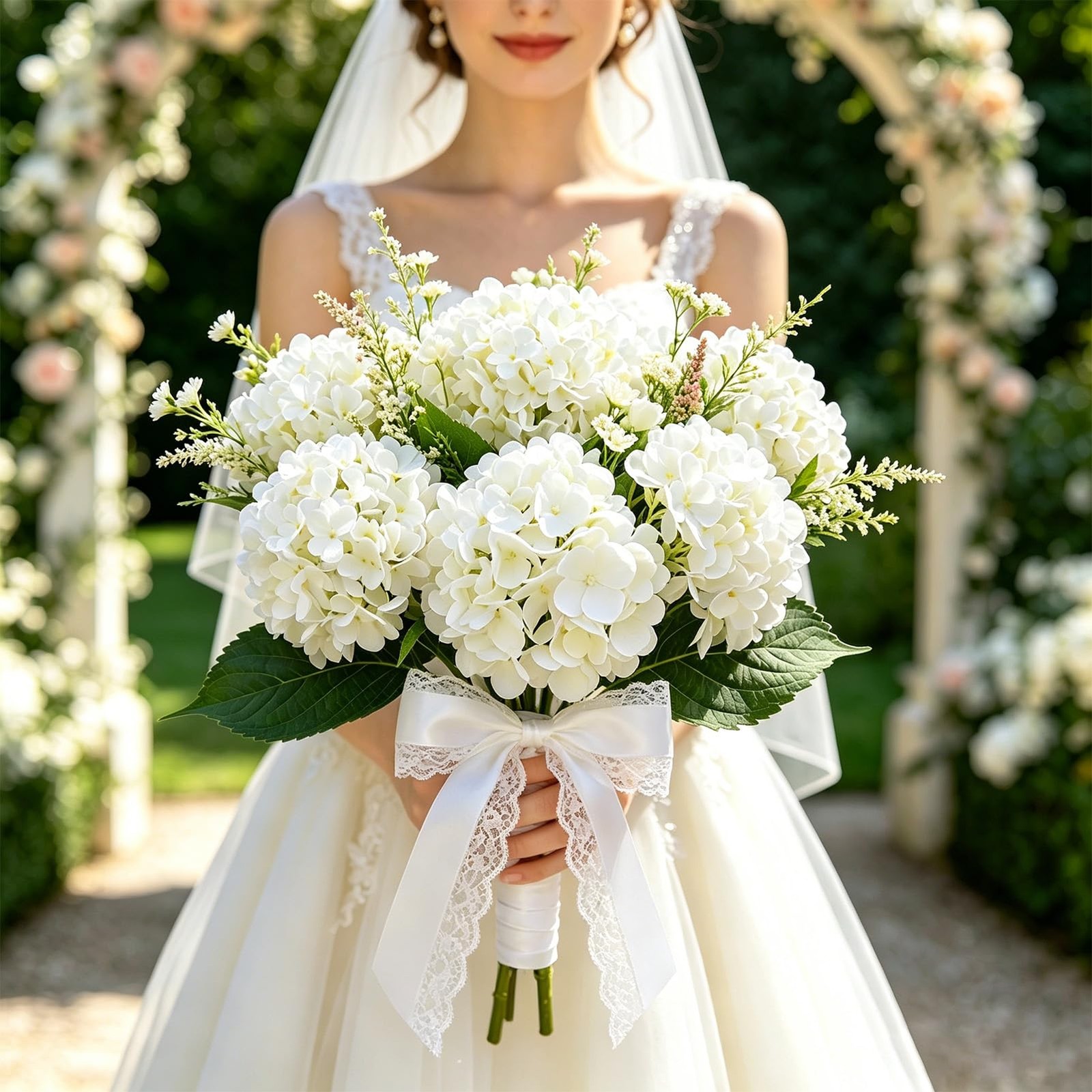 26’’ Real Touch White Silk Hydrangea Artificial Flowers, Large Lifelike Silk …