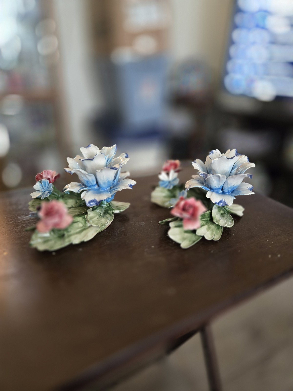 Capodimonte Italian Floral Bouquet, Porcelain,Original Floral Art, Set of 2