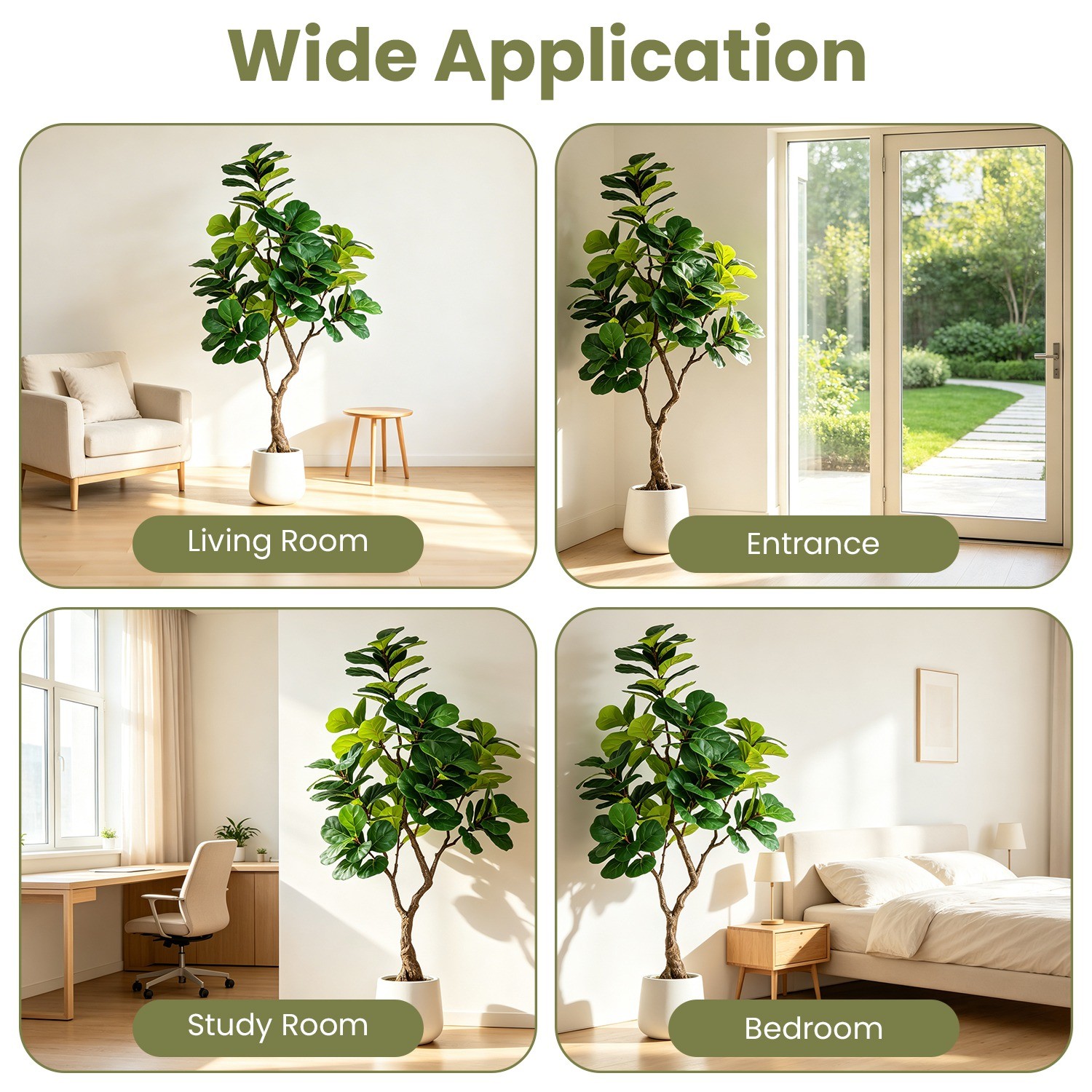 Faux Fiddle Leaf Fig Tree w Planter Fake Plants Realistic Fiddle Leaf Fig Design