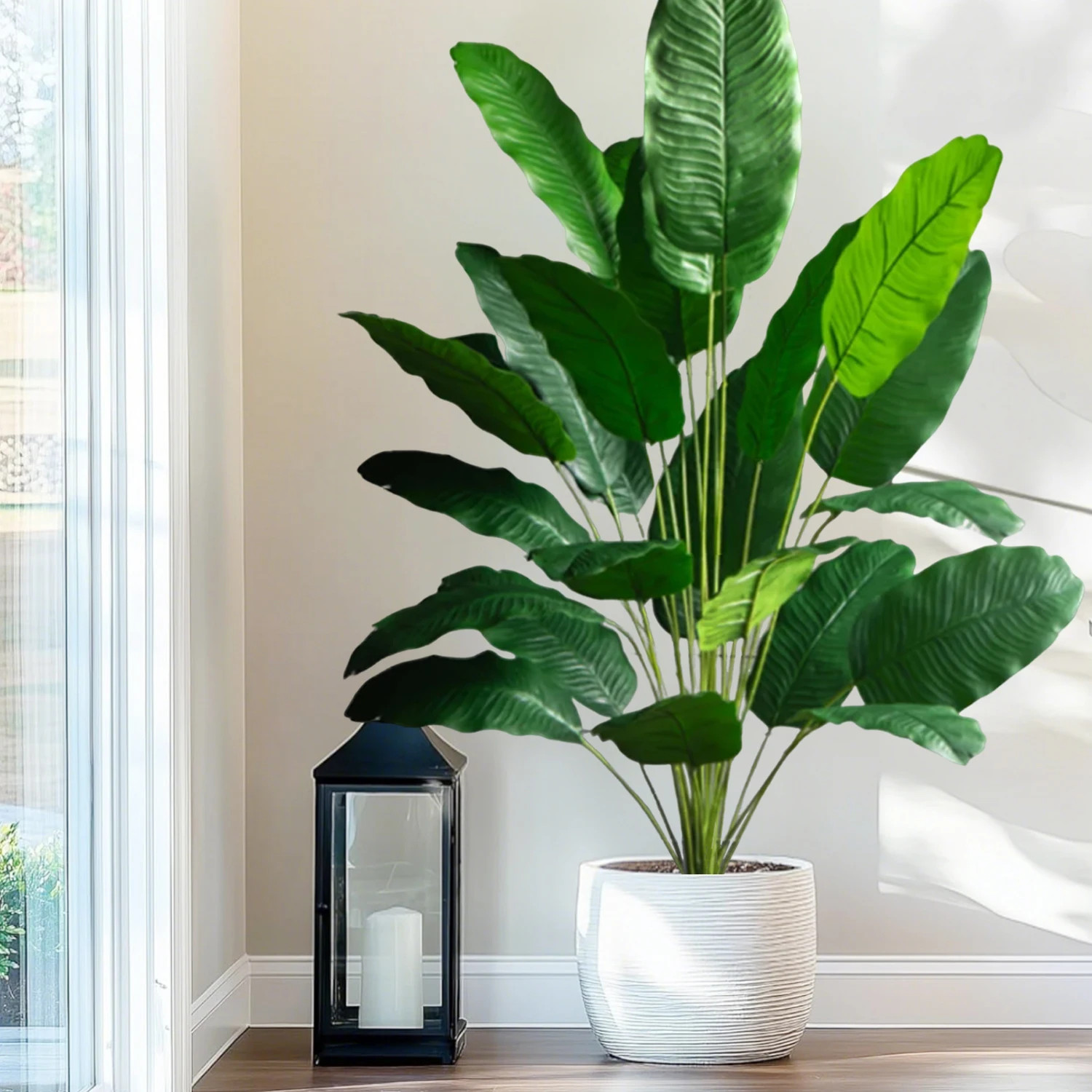 65-90-125Cm Large Tropical Palm Tree Fake Banana Plant Leaves Real Touch Strelit