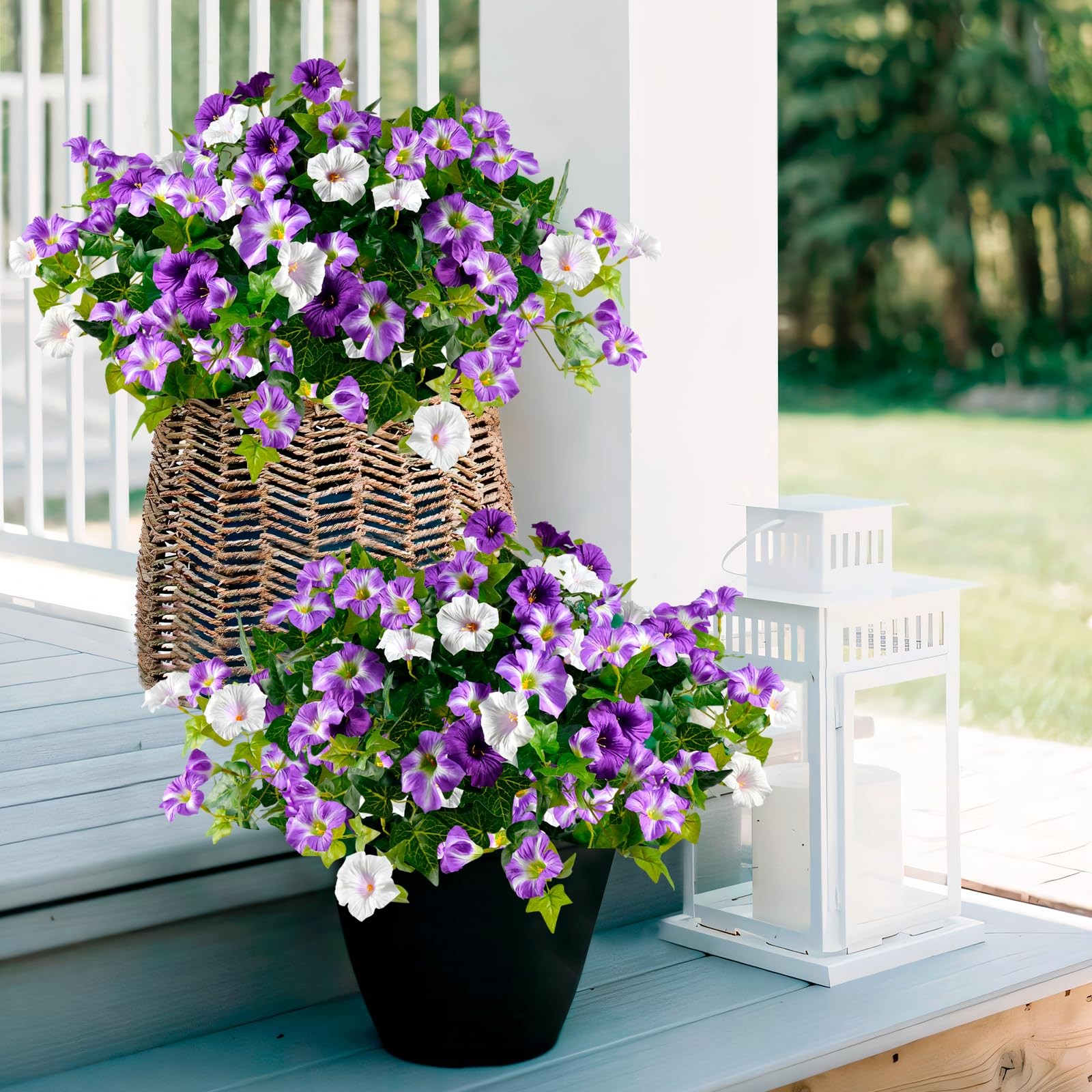 Best Artificial Flowers for Outdoors, UV Resistant Fake Outside, 2 Pack Purple