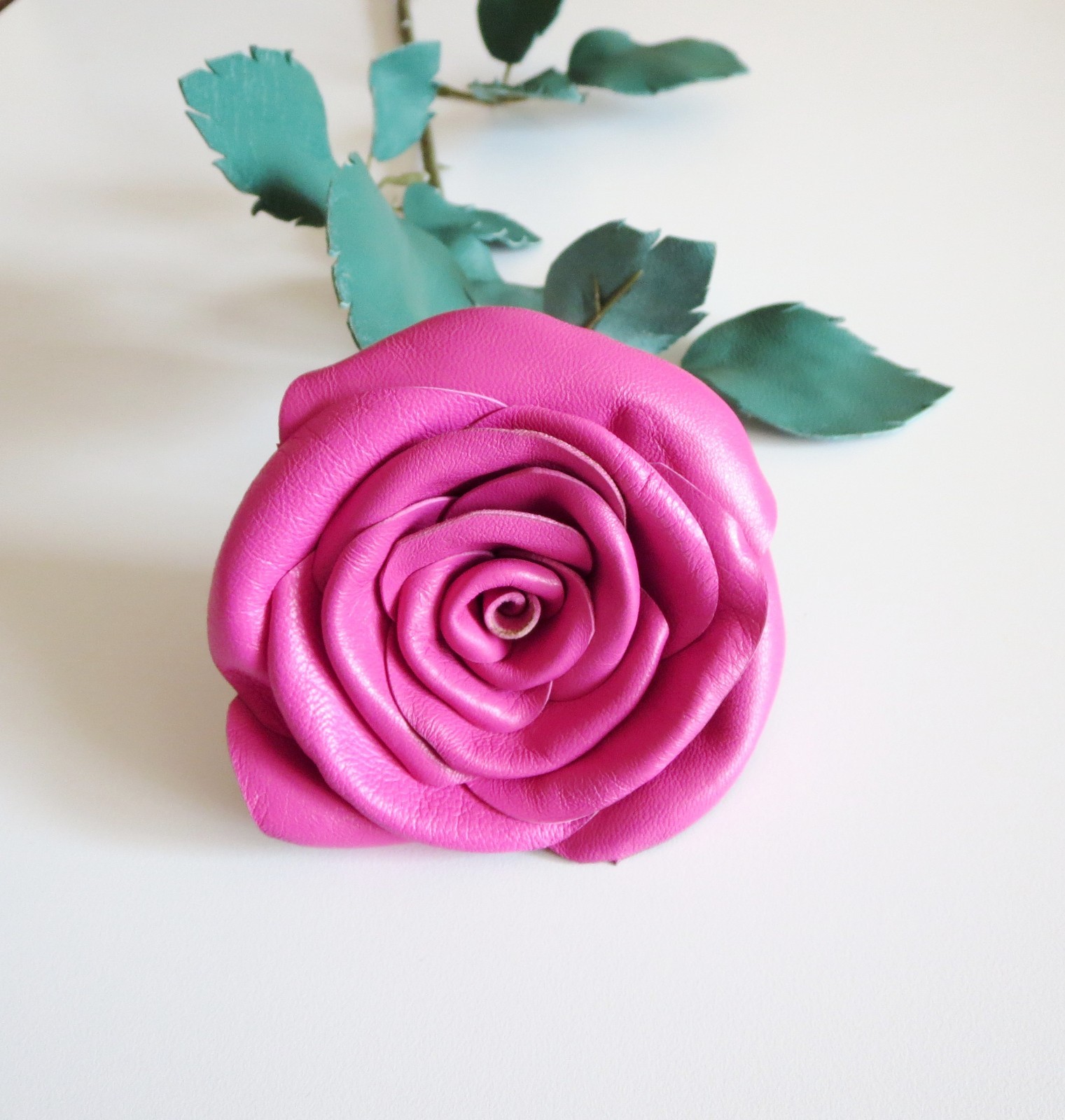 Leather Anniversary Gift pin RoseThird Wedding Anniversary Long Stem flower