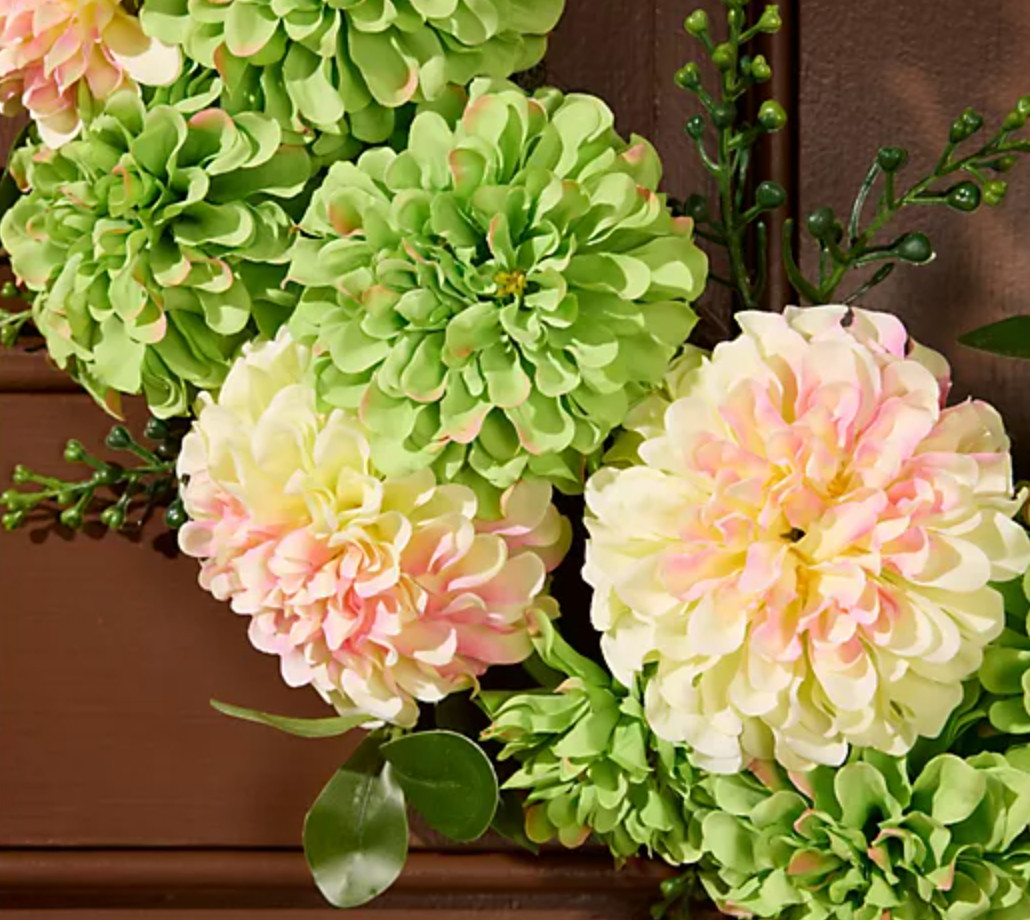Kim Gravel 24″ Zinnia Wreath Faux Floral Decorative Door Wall Decor