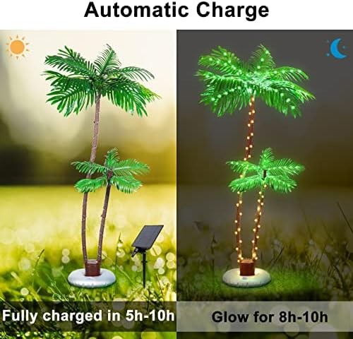 OUSHENG Solar Lighted Palm Trees for Outside Patio, Bar Pool Deck Outdoor Dec…