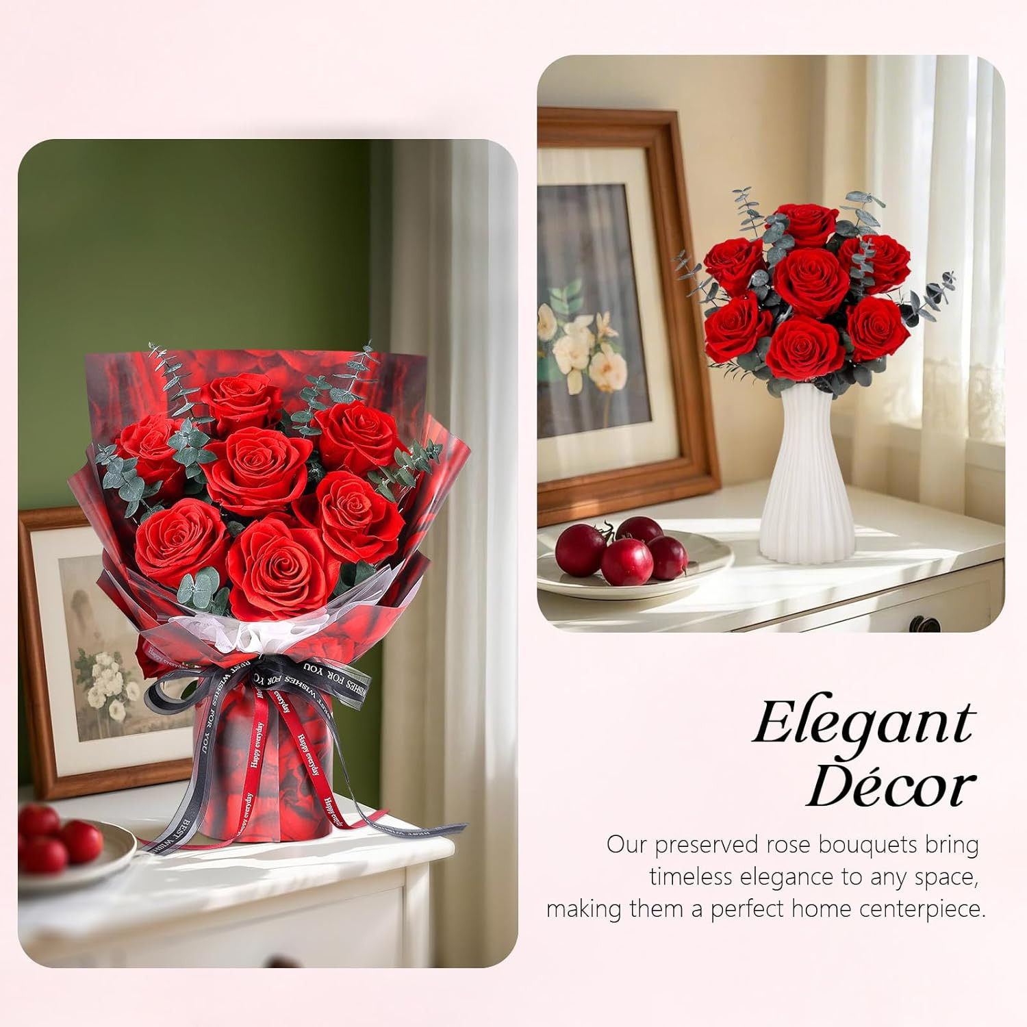 Preserved Flowers Bouquet 7 Roses – Red Real Rose & Flowers for Delivery, Eterna