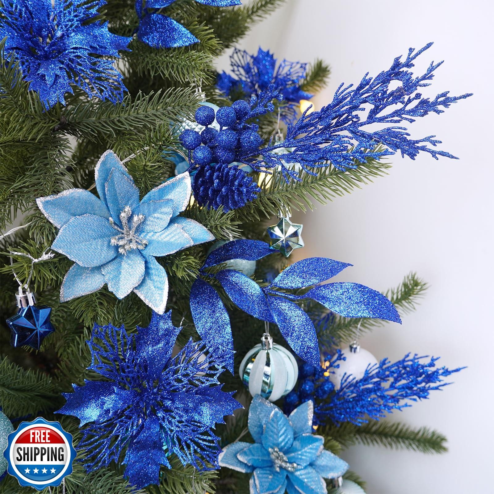 Winlyn 35 Pcs Christmas Artificial Poinsettia Flowers Picks and Artificial Le