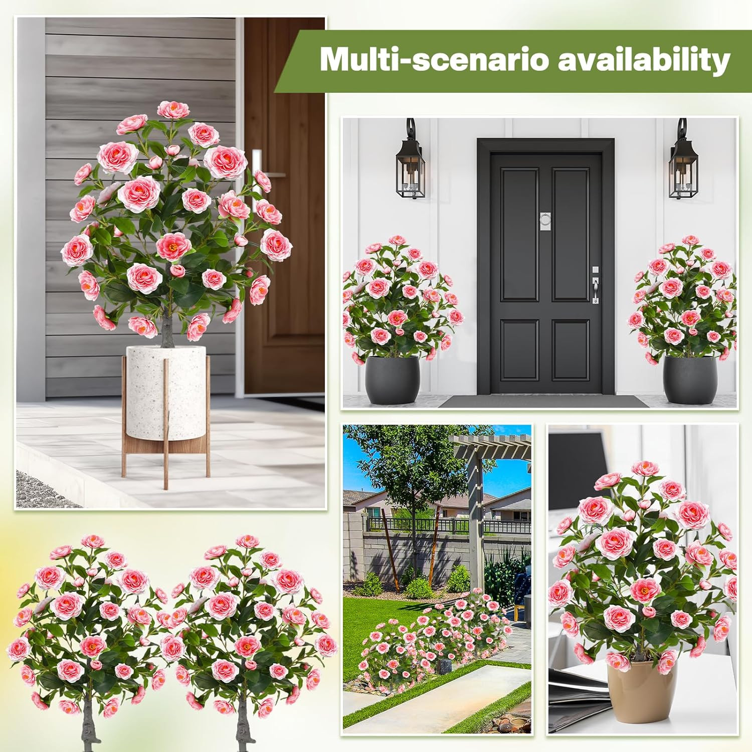 2 Pack 3Ft Artificial Camellia Plants Tree 36″ Faux Camellia Flower with Spike U