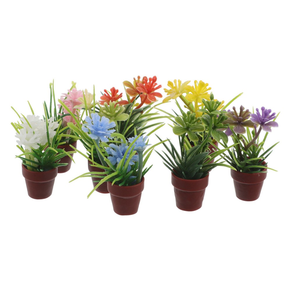 8Pcs Assorted Color Miniature Dollhouse Plants Reusable Plastic Bonsai Decor