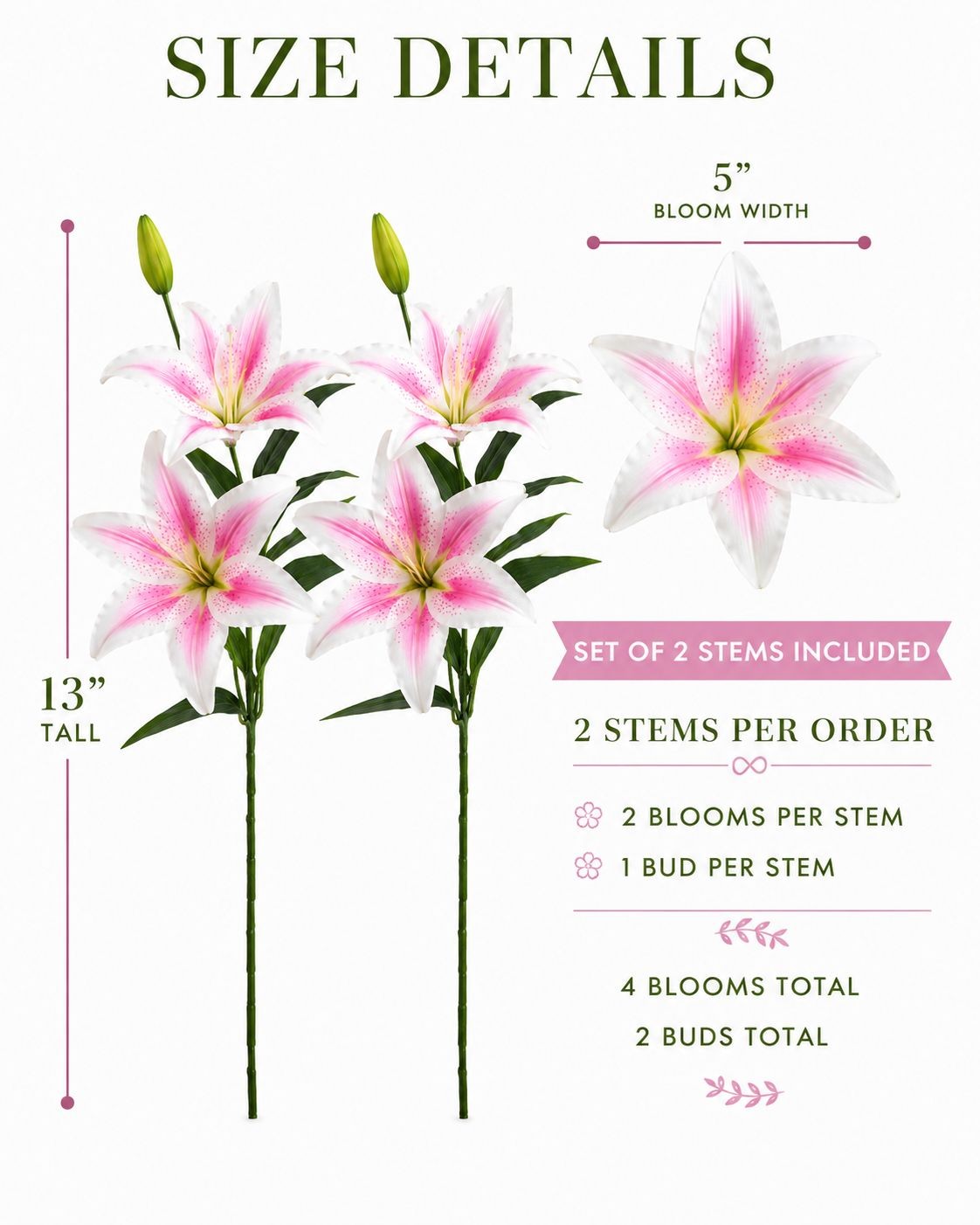 Real Touch Blush Pink Stargazer Lily Stems Set of 2, Artificial Lily Flowers, Fa