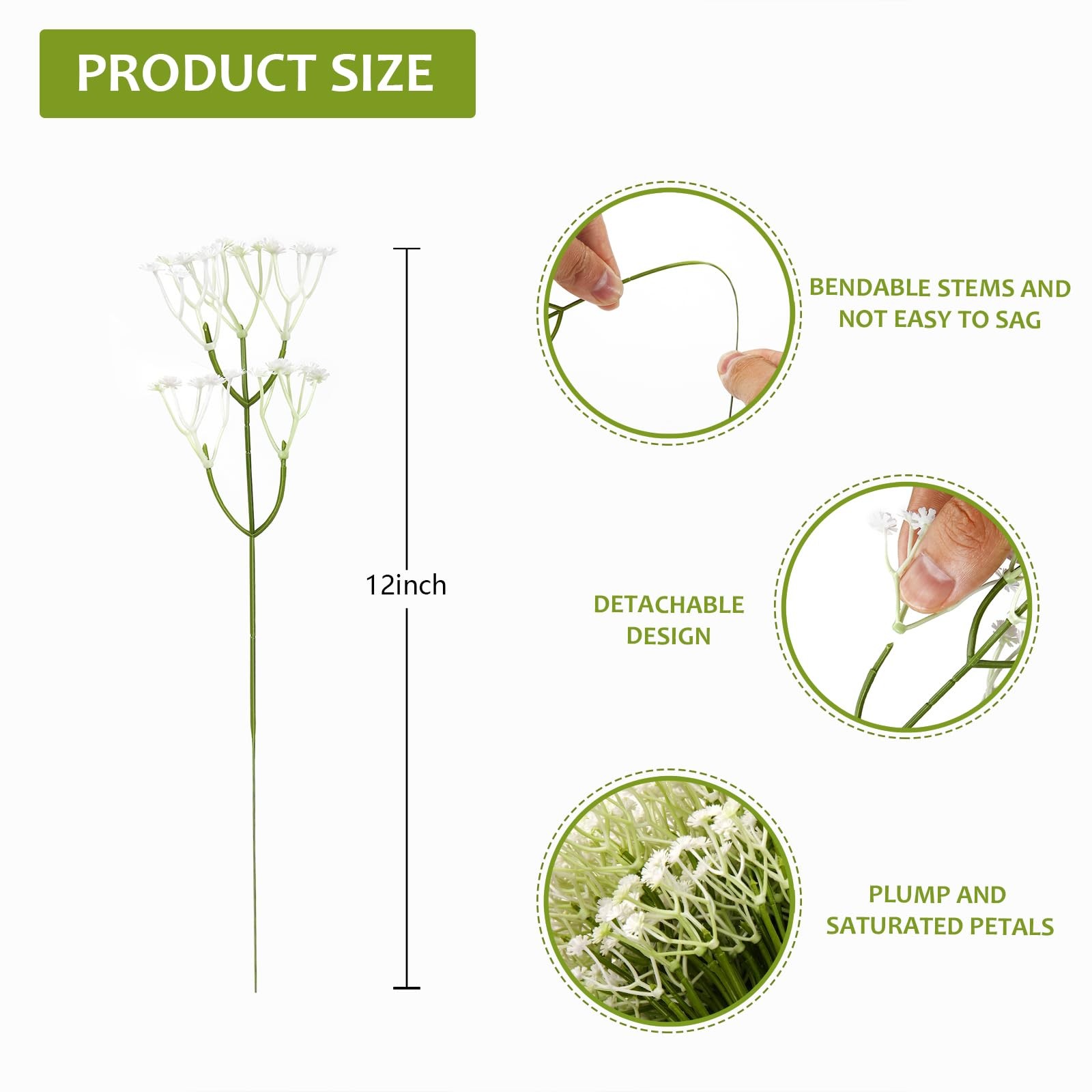 150 PCS White Babys Breath Artificial Flowers Bulk Real Touch Gypsophila Faux