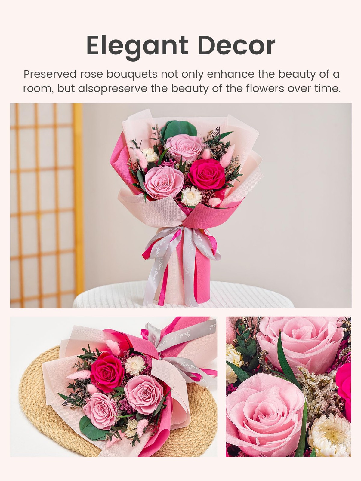 Hot Pink Small Forever Flowers Bouquet Preserved Roses Anniversary Delivery