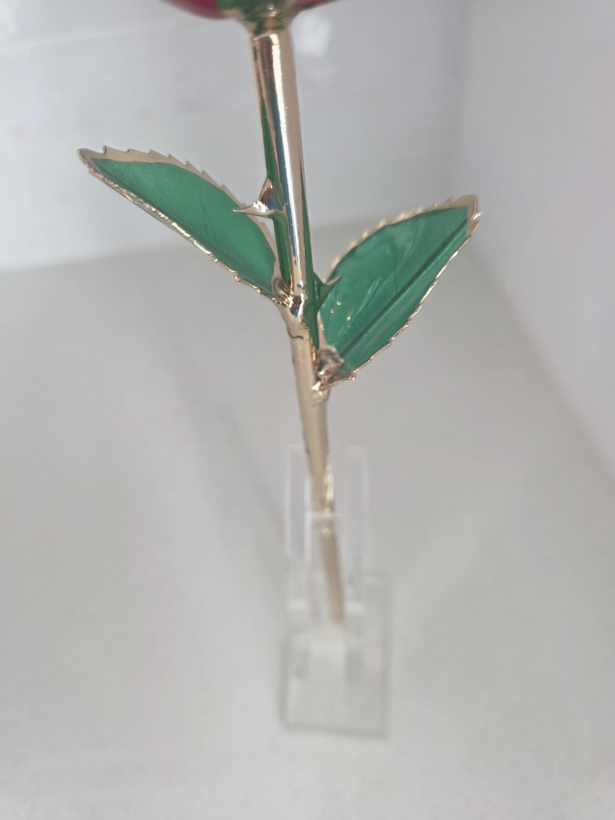 RED ROSE – Luohe, Real Preserved, Dipped in Gold, Long Stem, New In Open Box