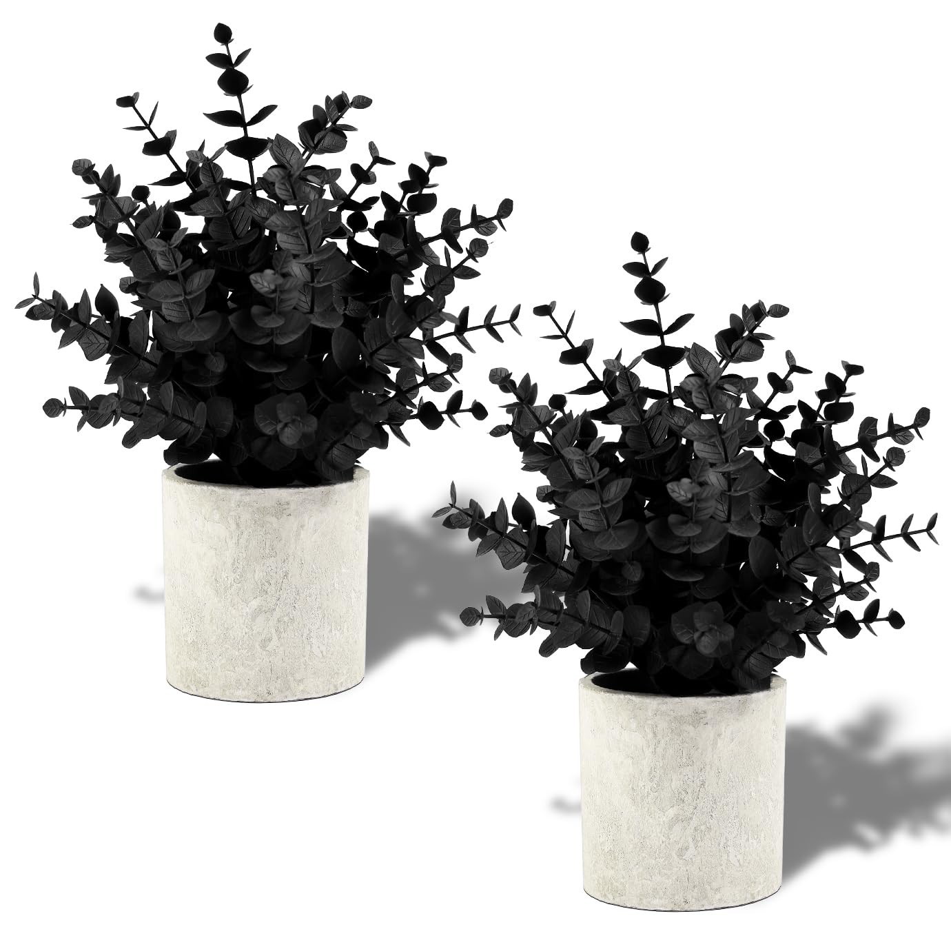 2 Pack Black Fake Eucalyptus Plants – Small Potted Artificial Plants Halloween